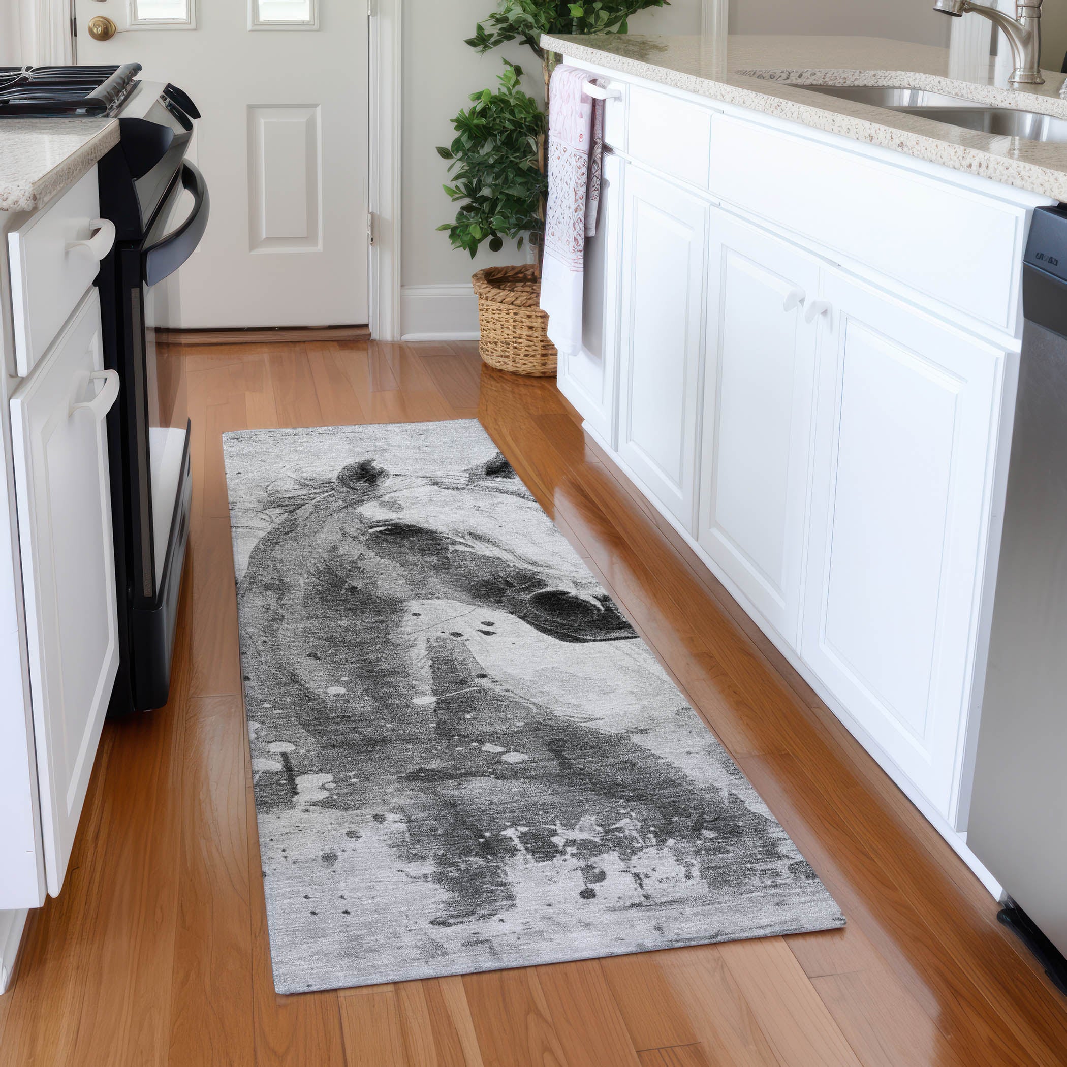 Split Machine Washable Transitional Gray Rug 2'3" x 7'6" #shape_Runner