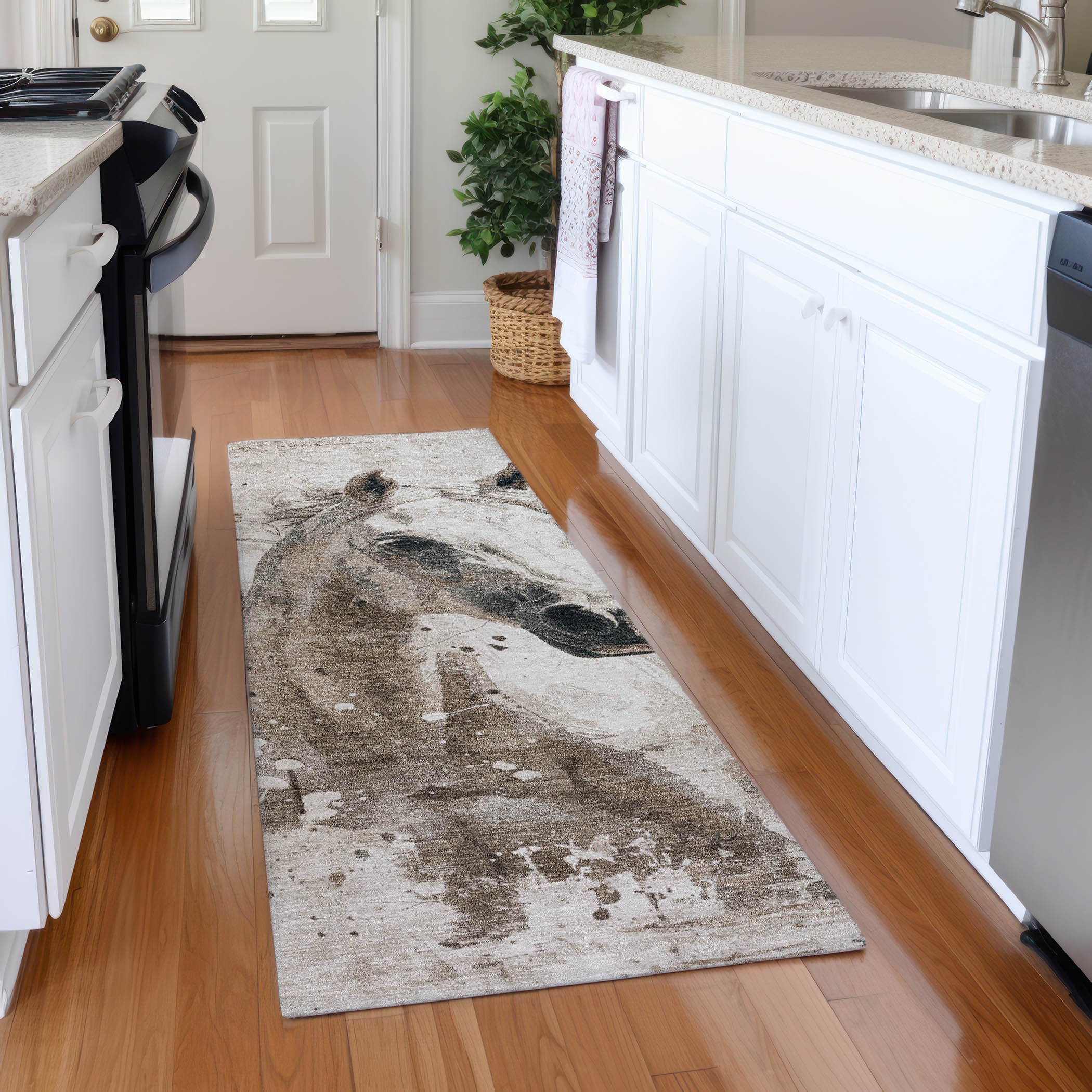 Split Machine Washable Transitional Ivory Rug 2'3" x 7'6" #shape_Runner