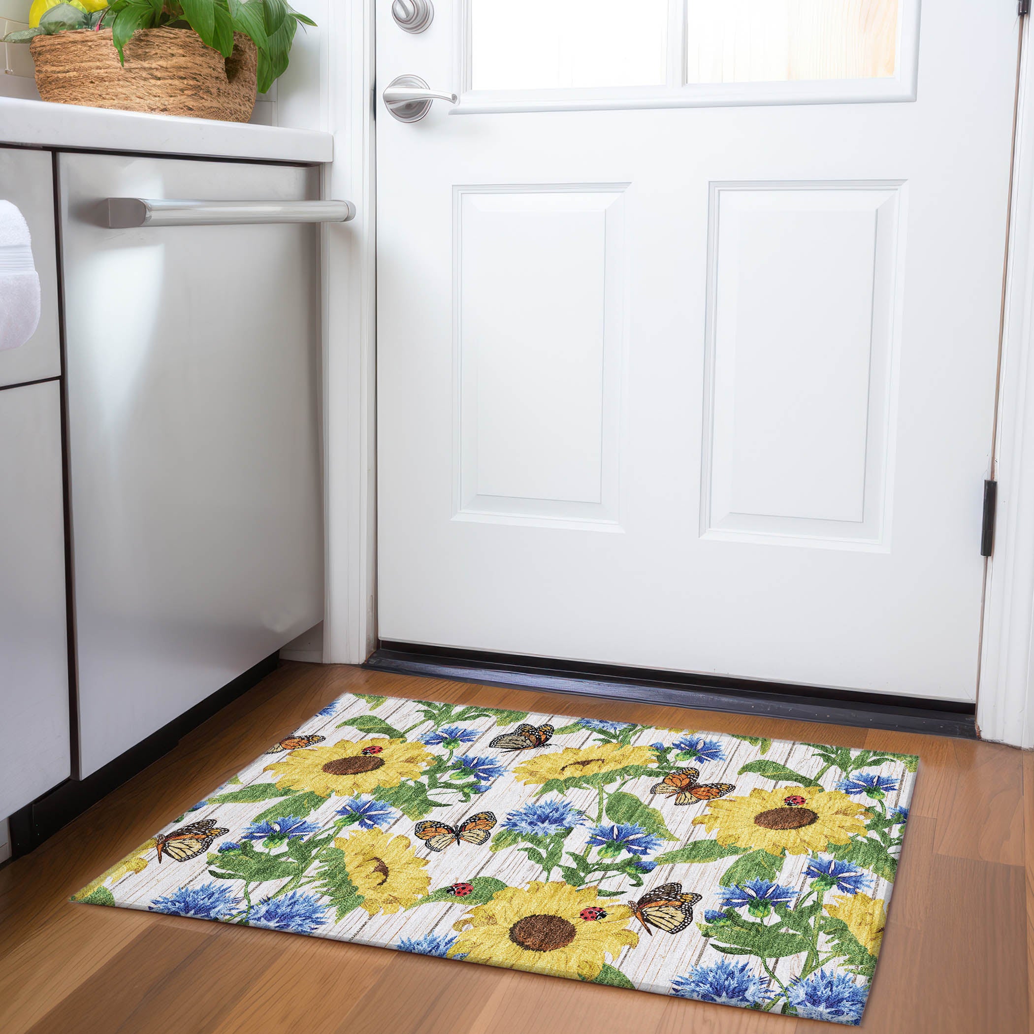 Oslo Machine Washable Kitchen Yellow Beige Rug 1'8" x 2'6" #shape_Rectangle