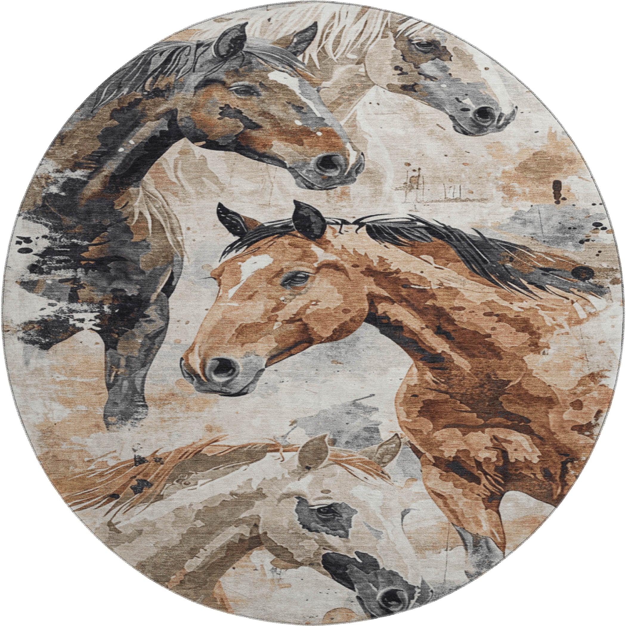 Oslo Machine Washable Transitional Beige Brown Rug 8' x 8' #shape_Round
