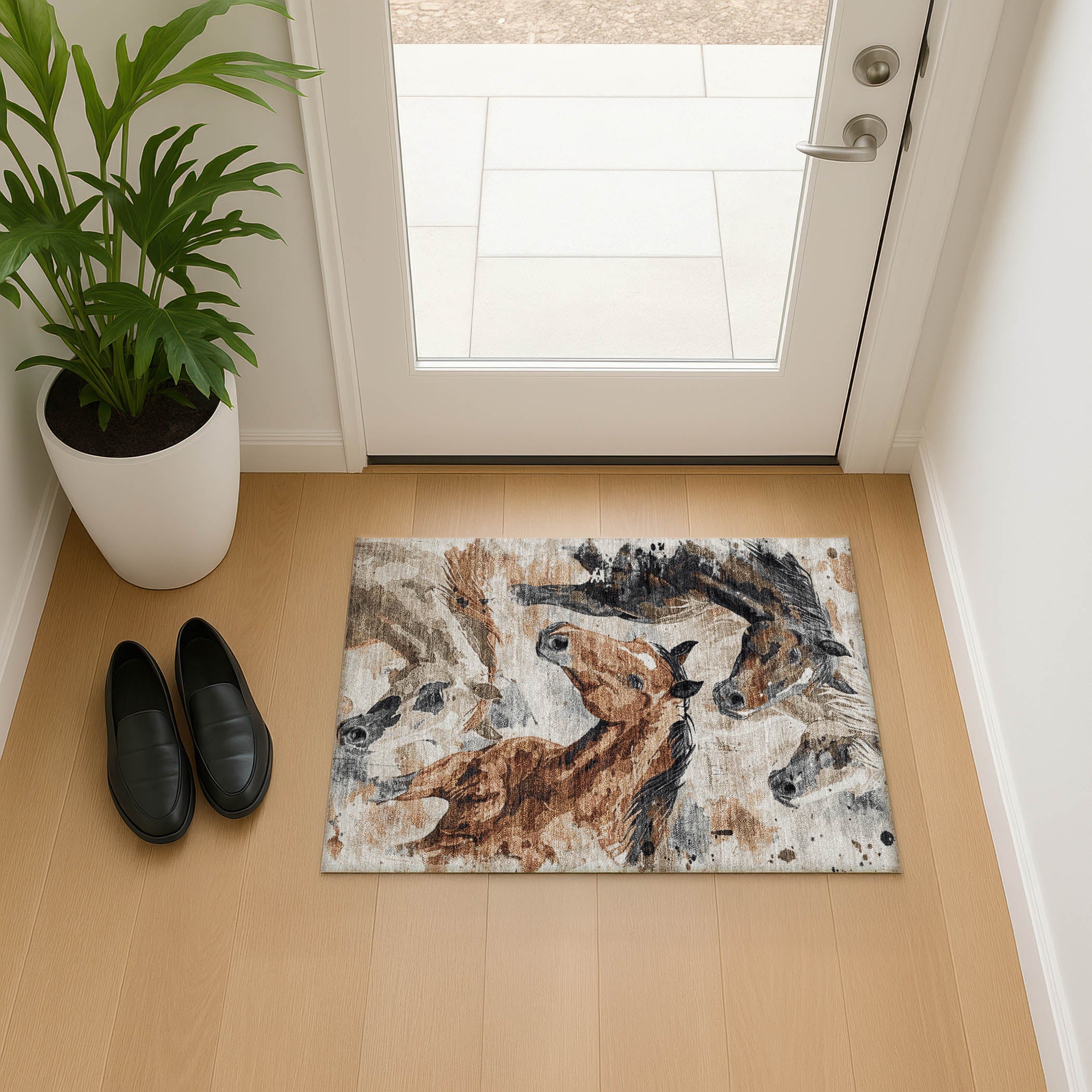 Oslo Machine Washable Transitional Beige Brown Rug 1'8" x 2'6" #shape_Rectangle