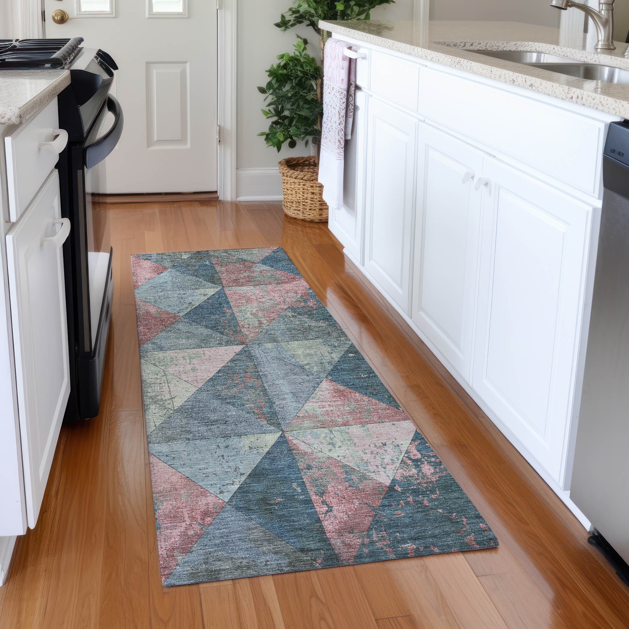 Havana Machine Washable Transitional Denim Blue Rug 2'3" x 7'6" #shape_Runner