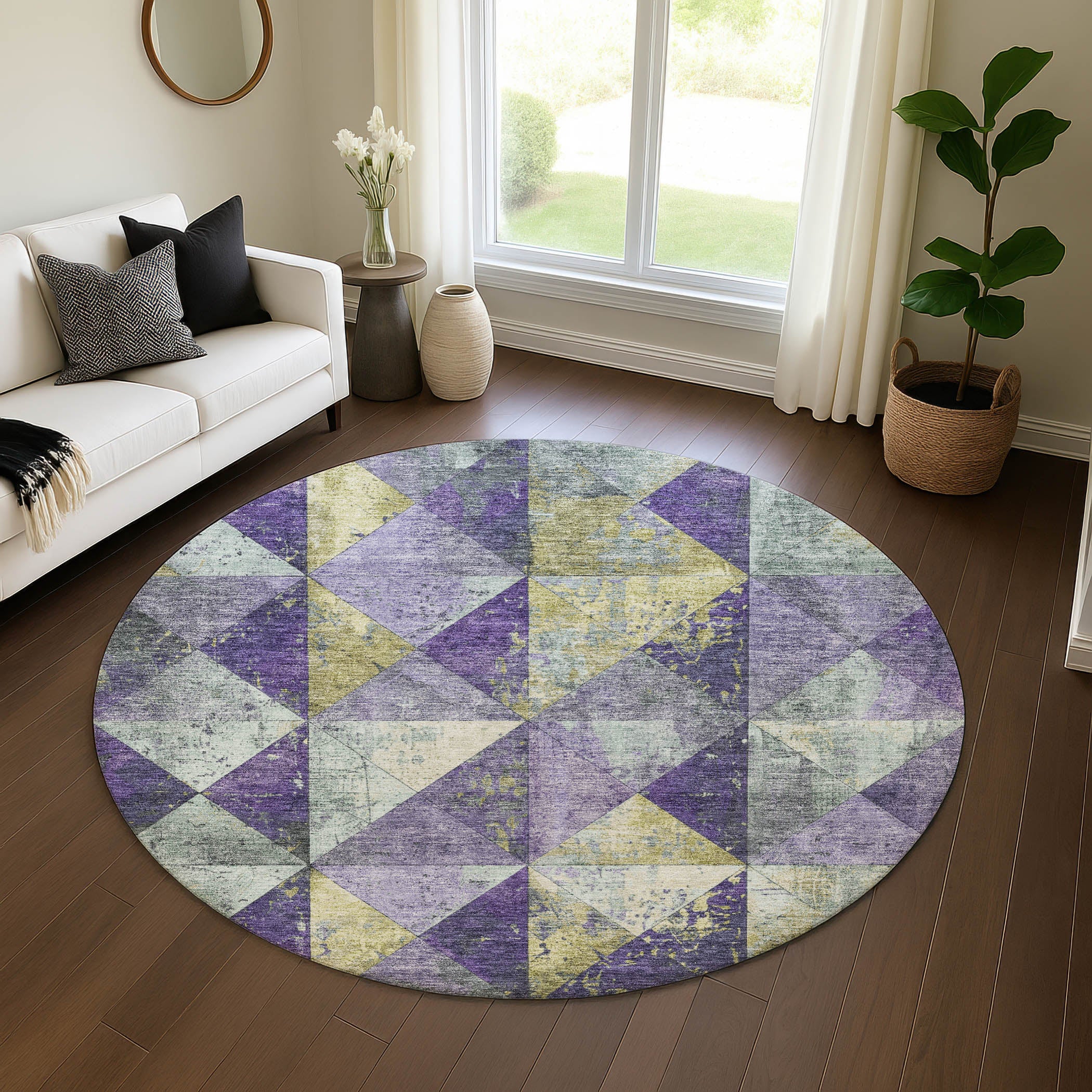 Havana Machine Washable Transitional Eggplant Purple Rug 8' x 8' #shape_Round
