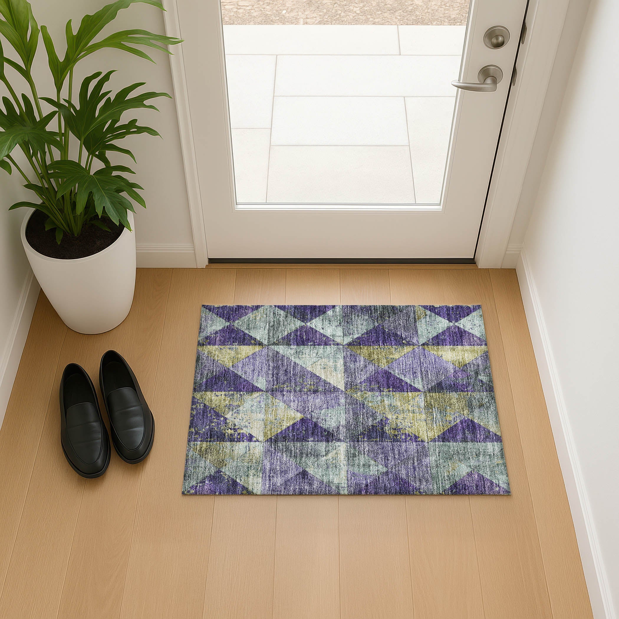 Havana Machine Washable Transitional Eggplant Purple Rug 1'8" x 2'6" #shape_Rectangle