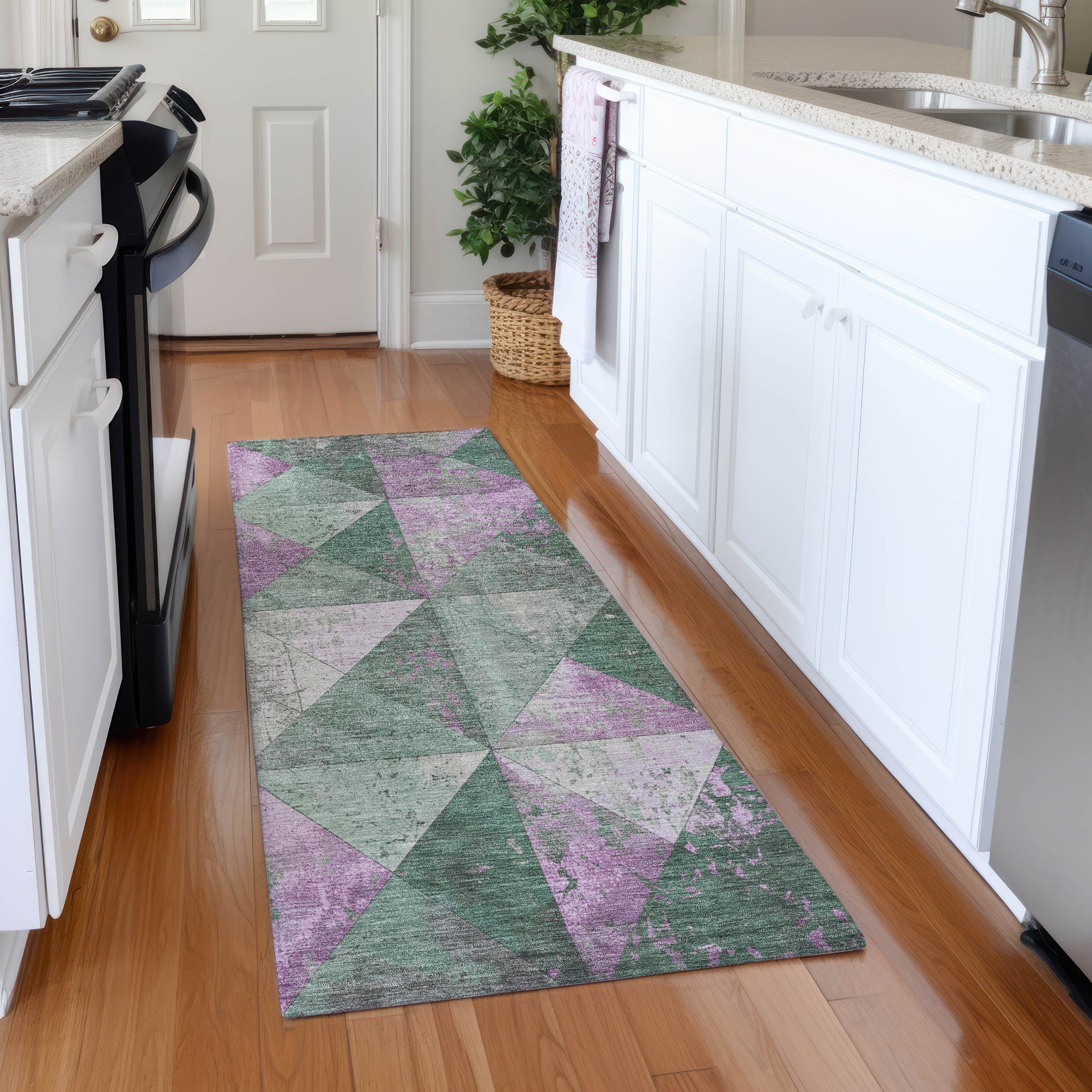 Havana Machine Washable Transitional Sage Green Rug 2'3" x 7'6" #shape_Runner