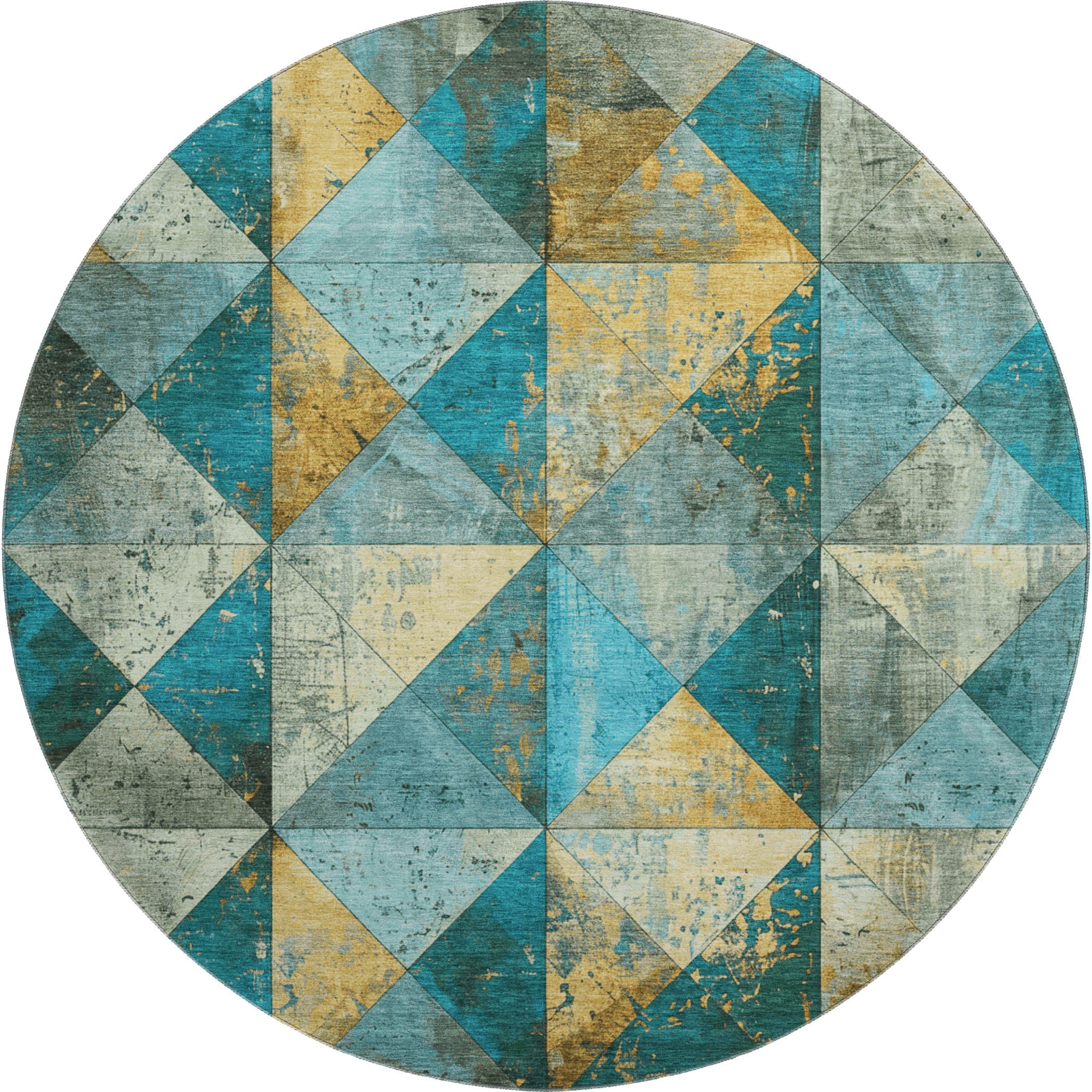 Havana Machine Washable Transitional Teal Rug 8' x 8' #shape_Round