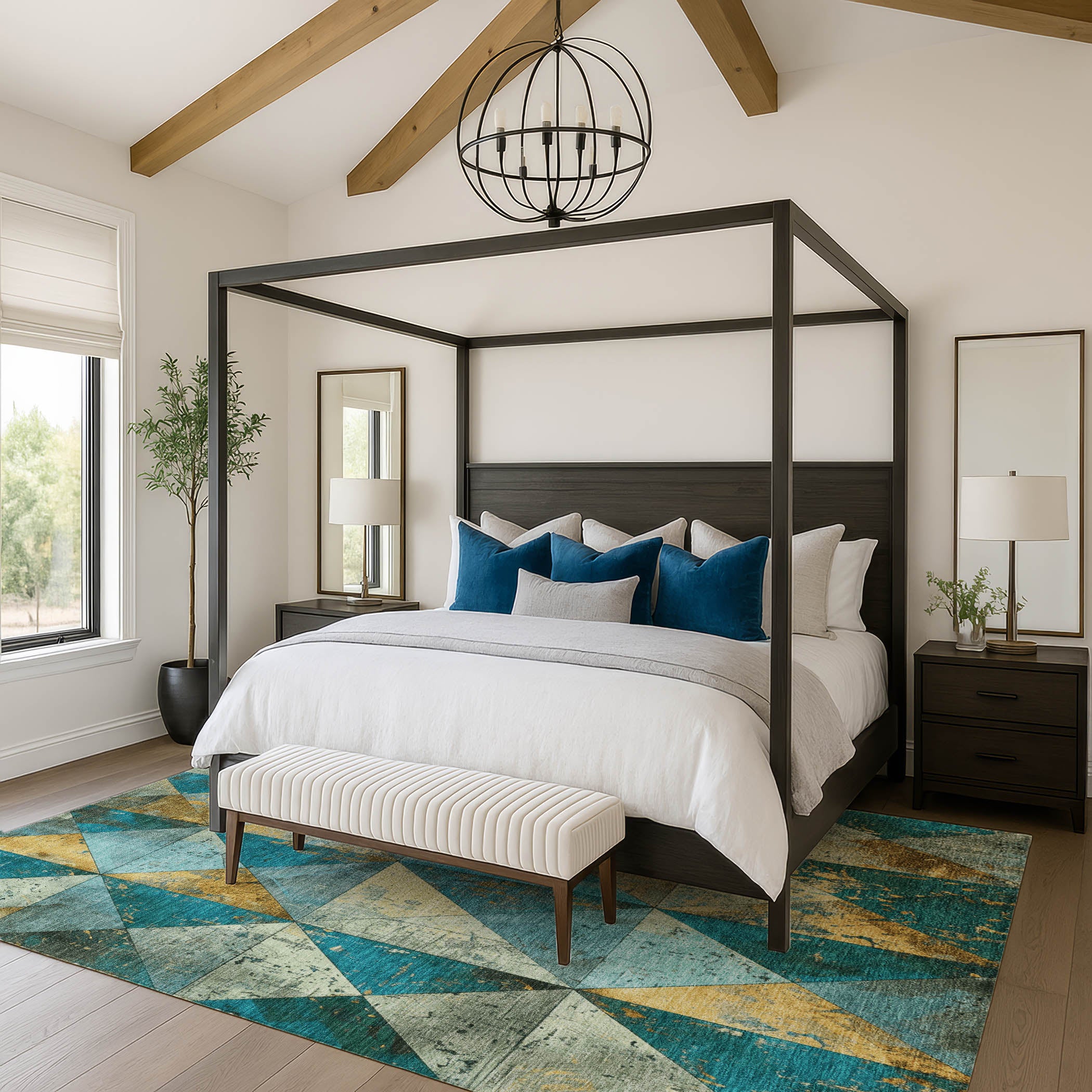 Havana Machine Washable Transitional Teal Rug 2'6" x 3'10" #shape_Rectangle