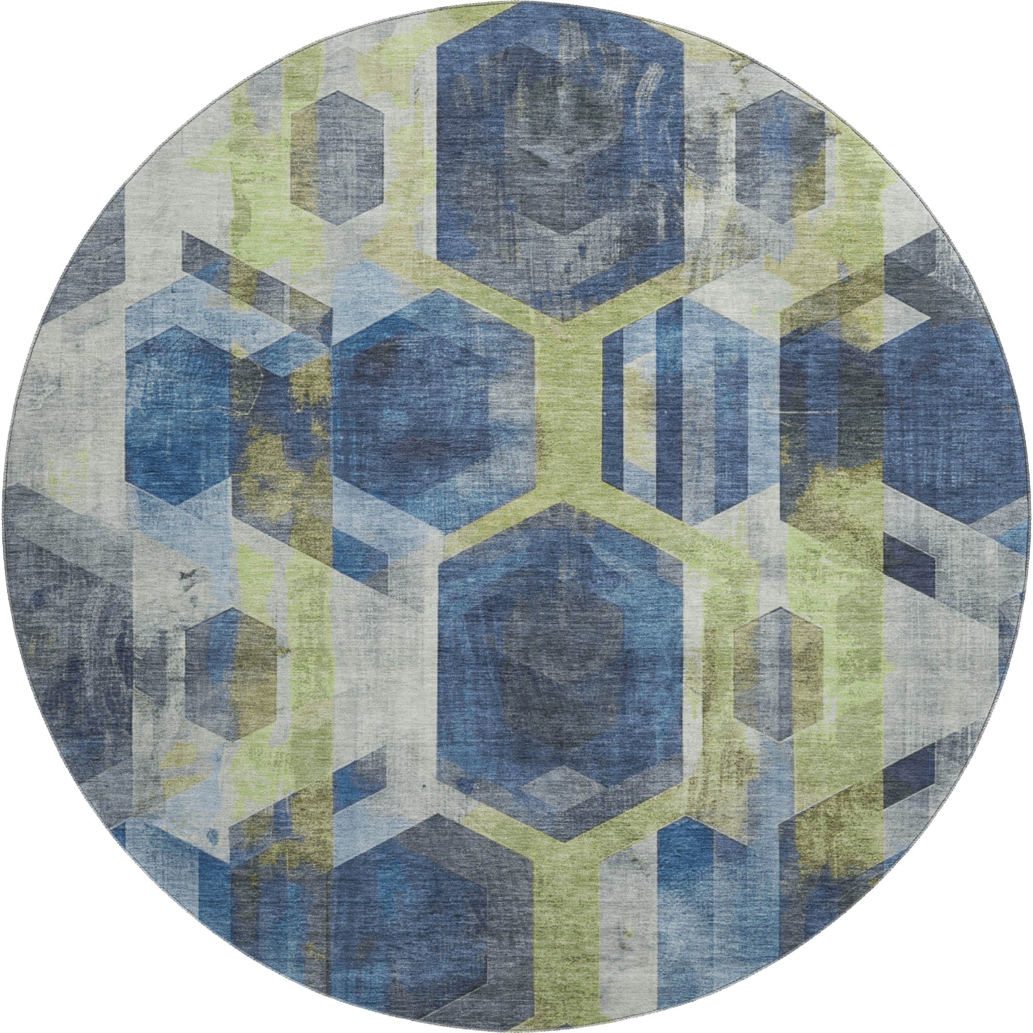 Montevideo Machine Washable Transitional Navy Blue Rug 8' x 8' #shape_Round
