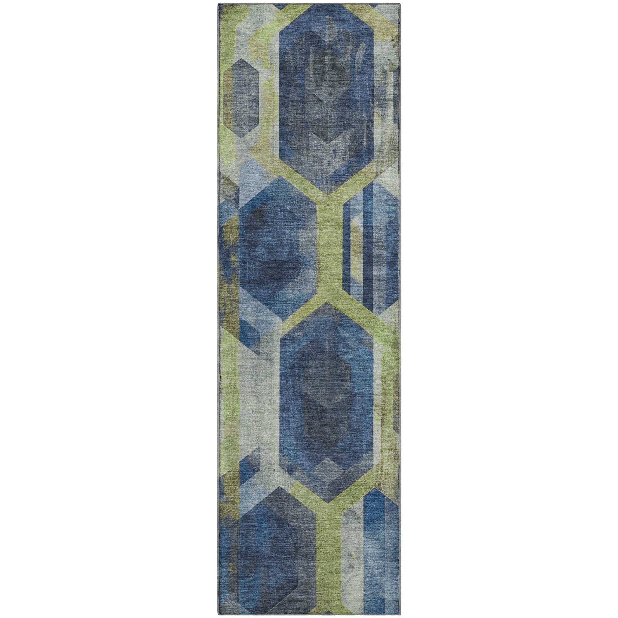Montevideo Machine Washable Transitional Navy Blue Rug 2'3" x 7'6" #shape_Runner