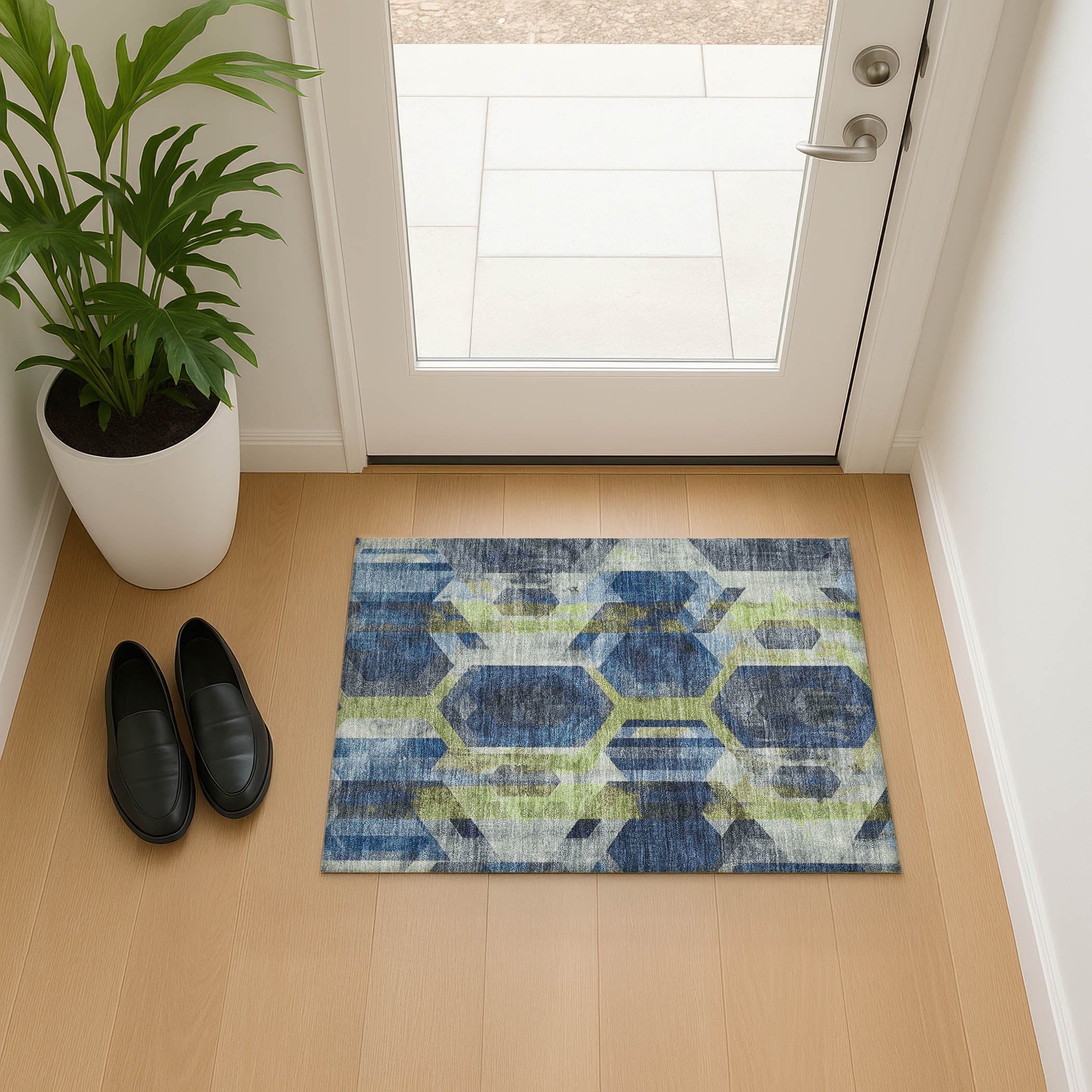 Montevideo Machine Washable Transitional Navy Blue Rug 1'8" x 2'6" #shape_Rectangle