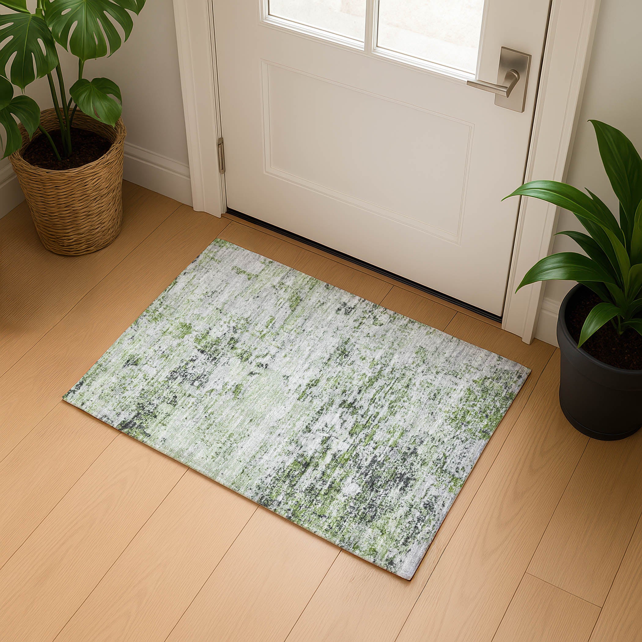 Queenstown Machine Washable Transitional Aloe Green Rug 1'8" x 2'6" #shape_Rectangle
