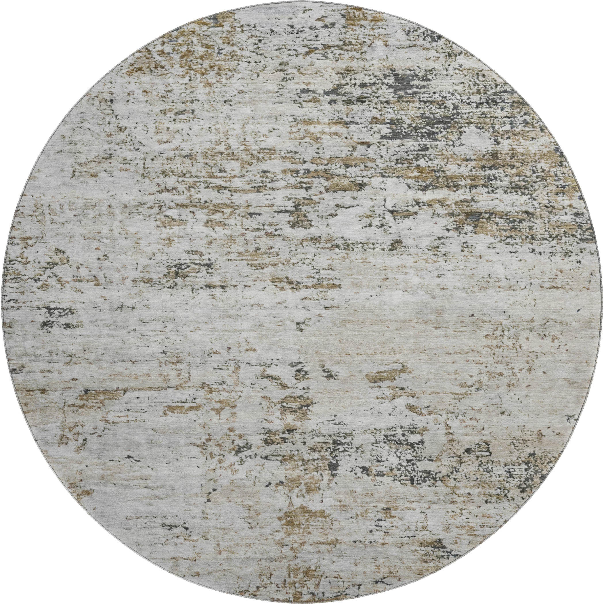 Queenstown Machine Washable Transitional Beige Brown Rug 8' x 8' #shape_Round