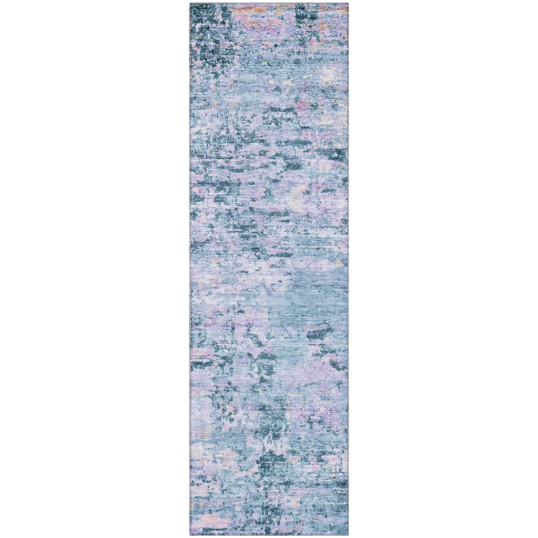 Queenstown Machine Washable Transitional Blue Rug 2'3" x 7'6" #shape_Runner