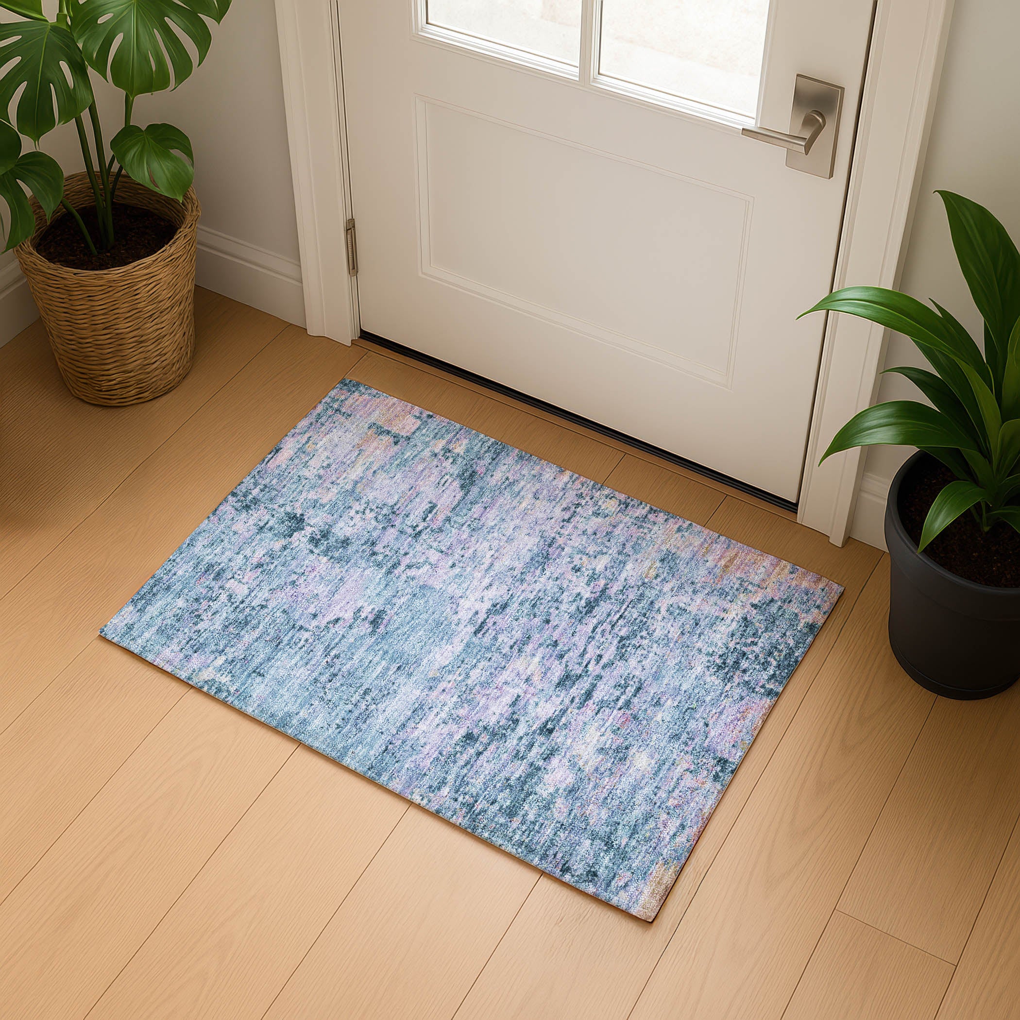 Queenstown Machine Washable Transitional Blue Rug 1'8" x 2'6" #shape_Rectangle