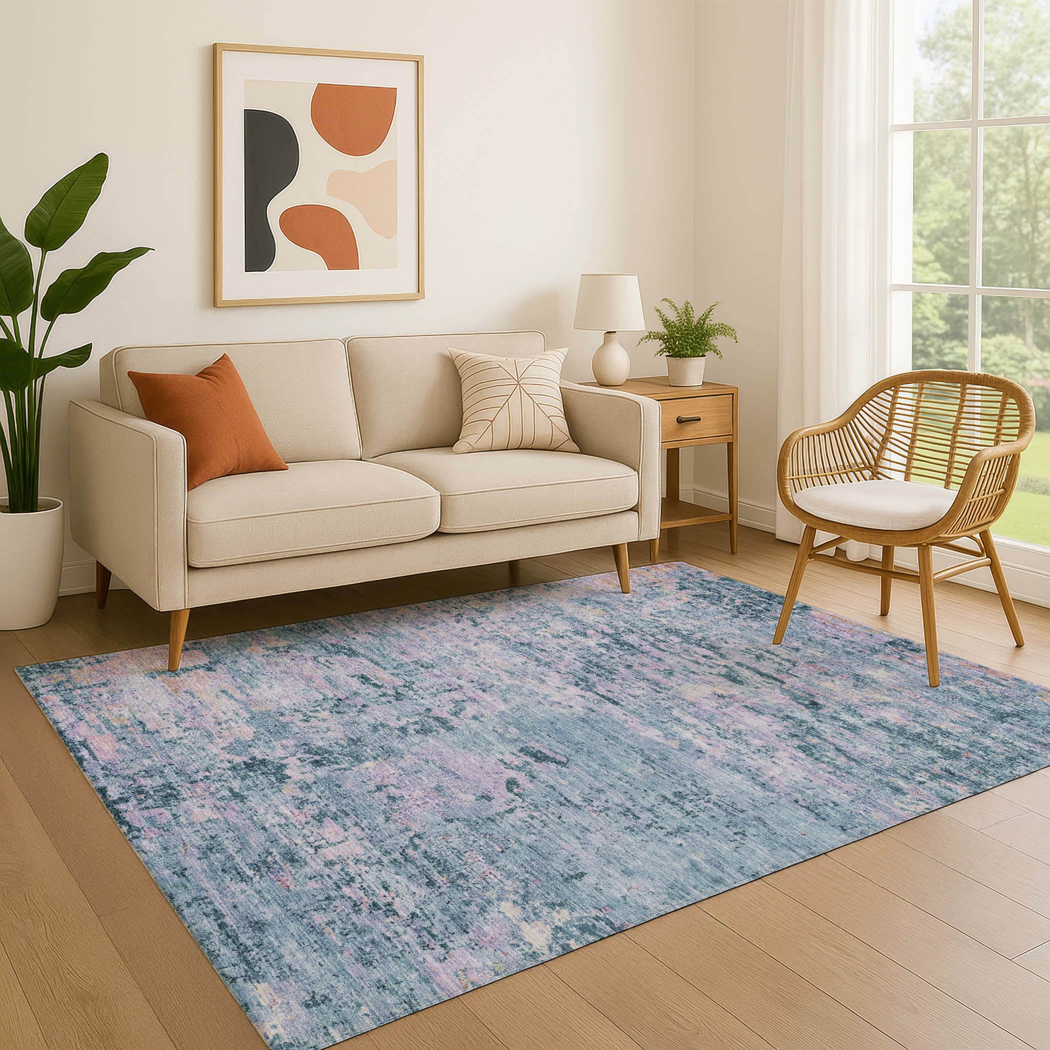 Queenstown Machine Washable Transitional Blue Rug 2'6" x 3'10" #shape_Rectangle
