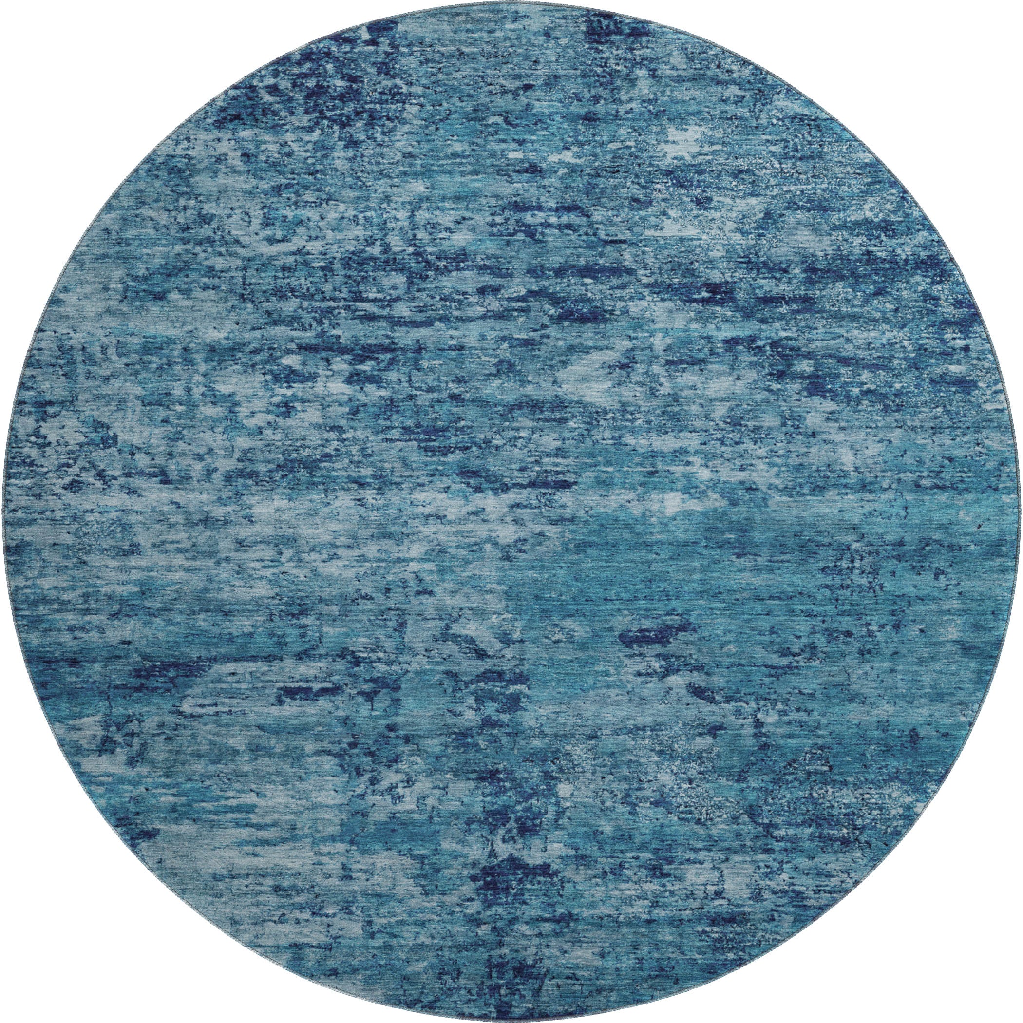 Queenstown Machine Washable Transitional Denim Blue Rug 8' x 8' #shape_Round