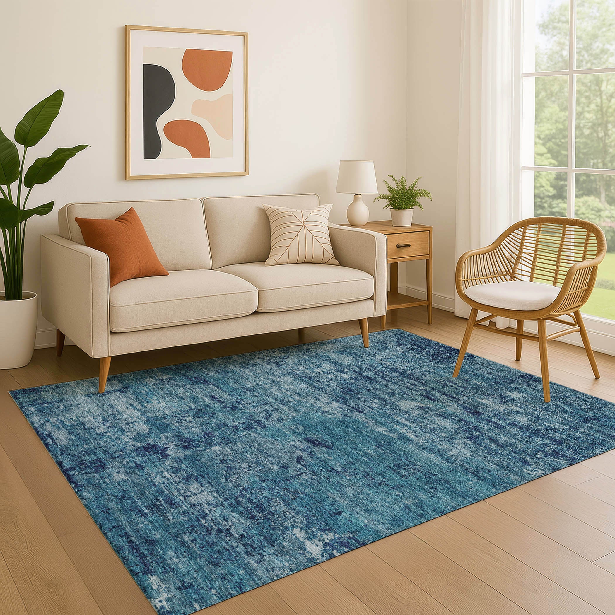 Queenstown Machine Washable Transitional Denim Blue Rug 2'6" x 3'10" #shape_Rectangle