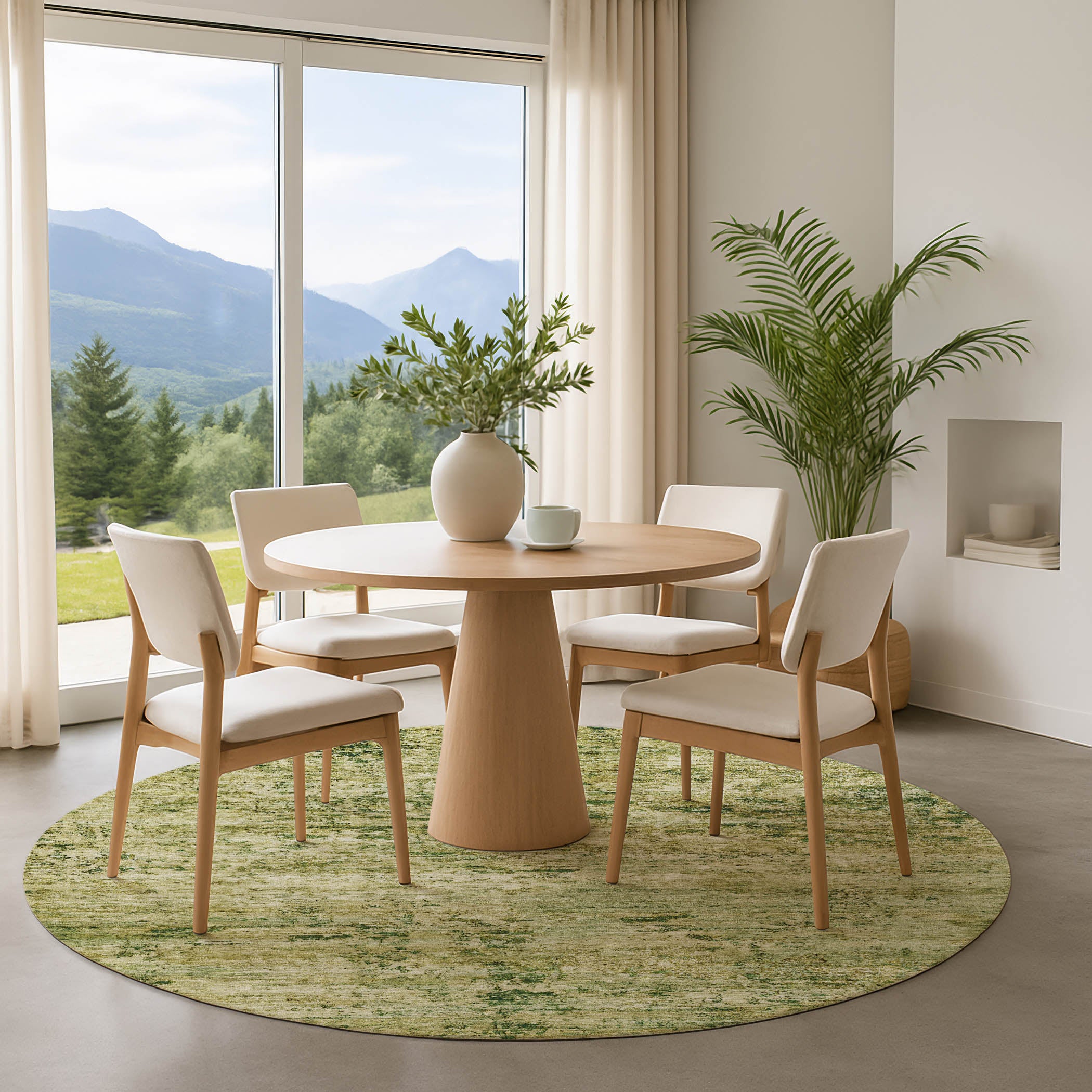 Queenstown Machine Washable Transitional Fern Green Rug 8' x 8' #shape_Round