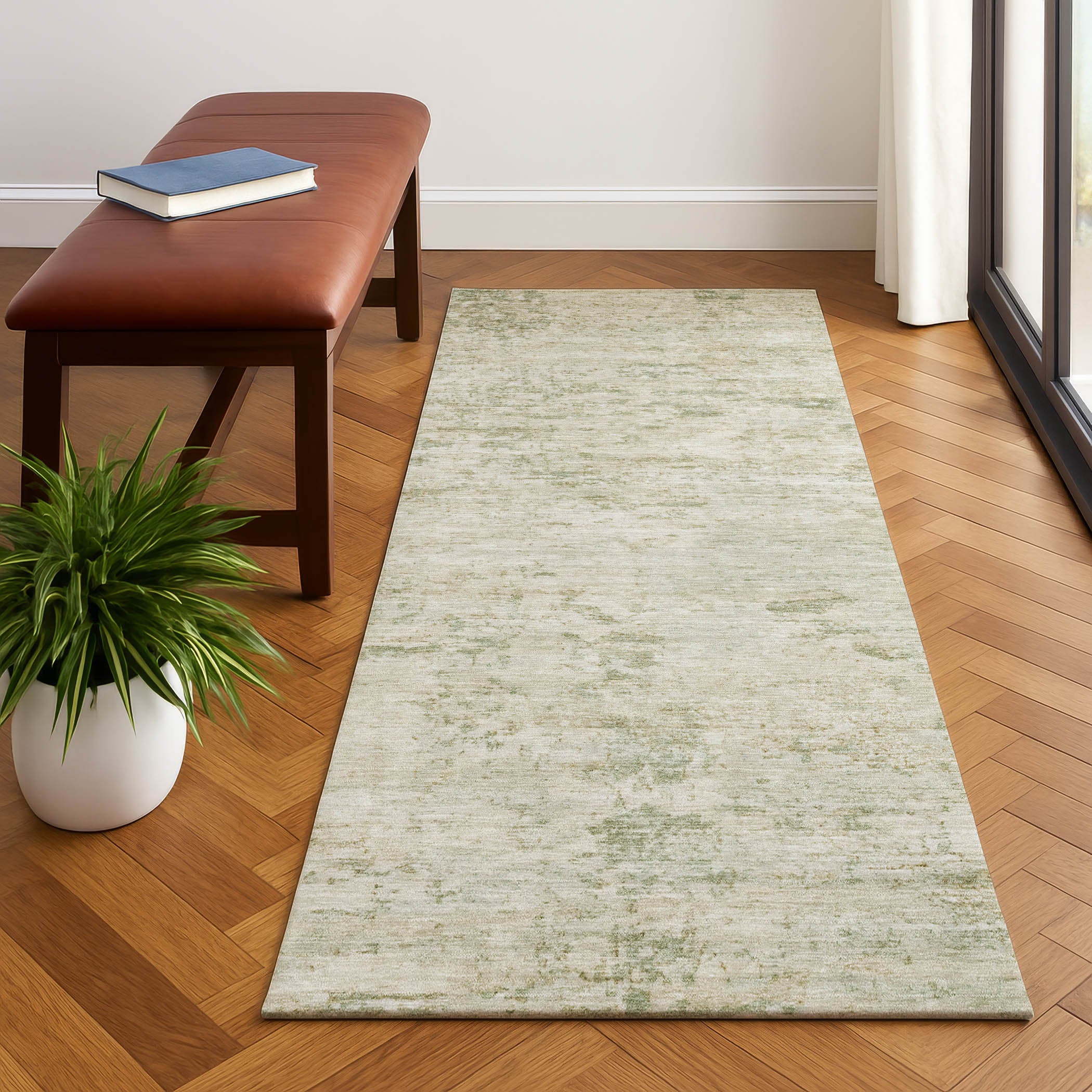 Queenstown Machine Washable Transitional Linen Ivory Rug 2'3" x 7'6" #shape_Runner