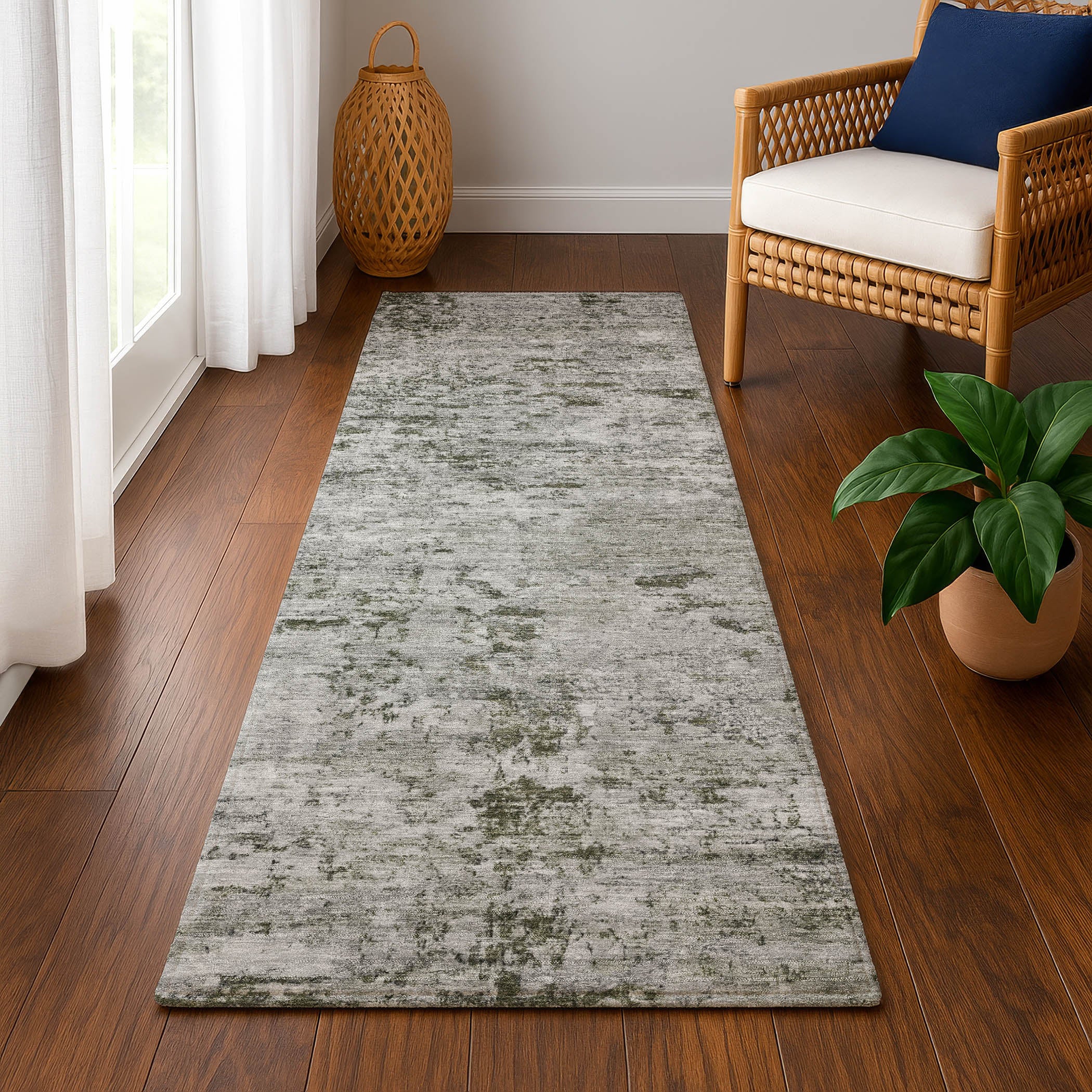 Queenstown Machine Washable Transitional Pewter Gray Rug 2'3" x 7'6" #shape_Runner