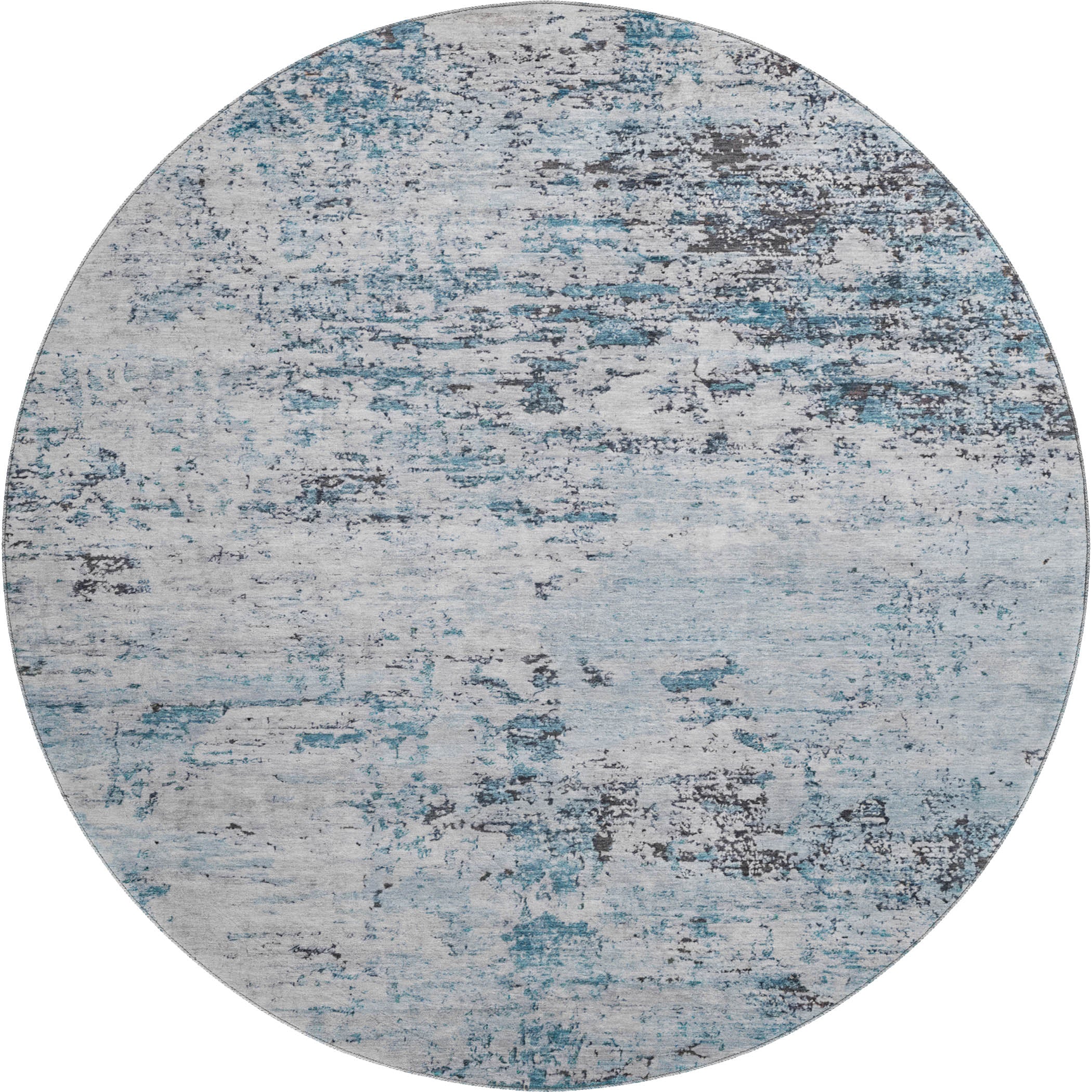 Queenstown Machine Washable Transitional Sky Blue Rug 8' x 8' #shape_Round