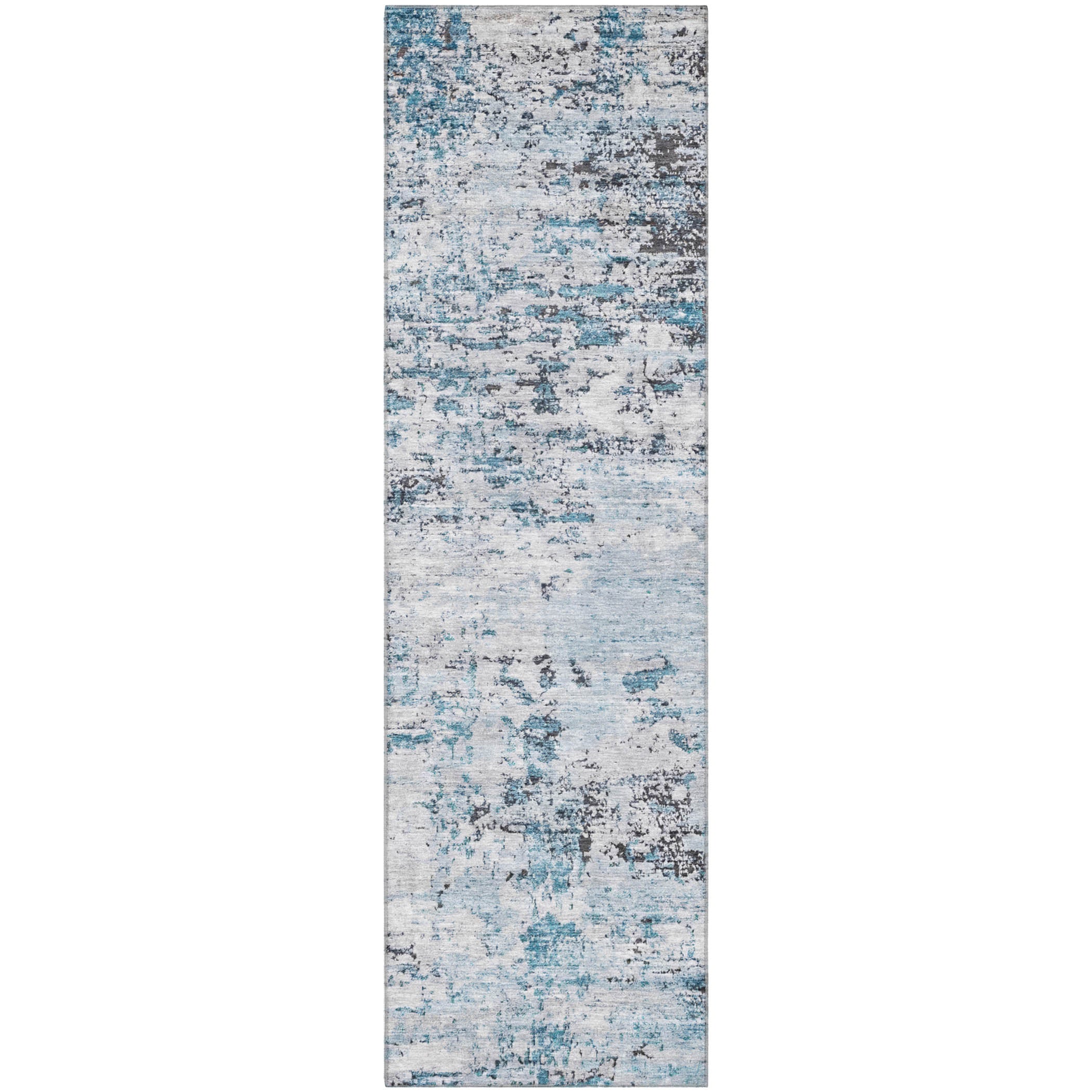Queenstown Machine Washable Transitional Sky Blue Rug 2'3" x 7'6" #shape_Runner