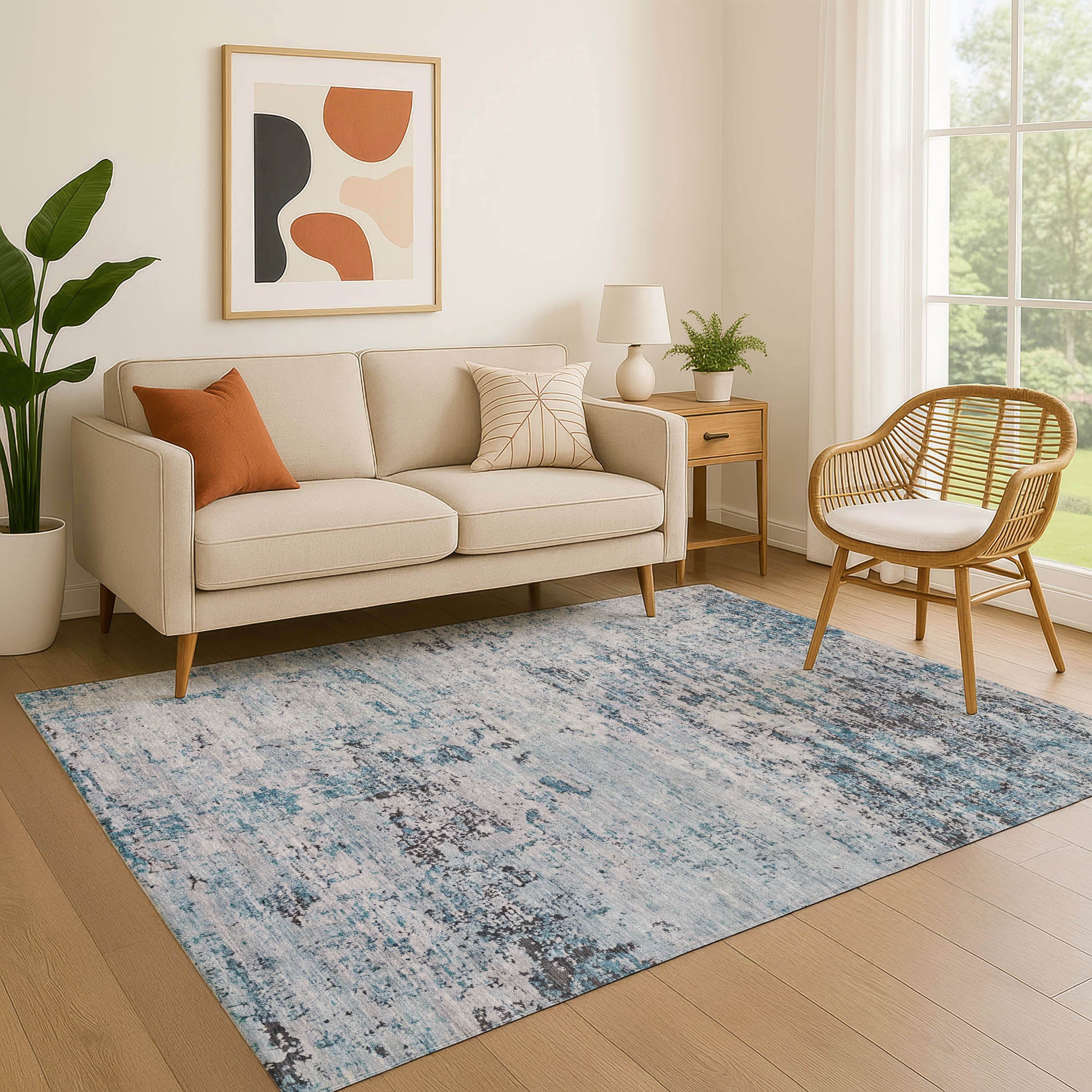Queenstown Machine Washable Transitional Sky Blue Rug 2'6" x 3'10" #shape_Rectangle