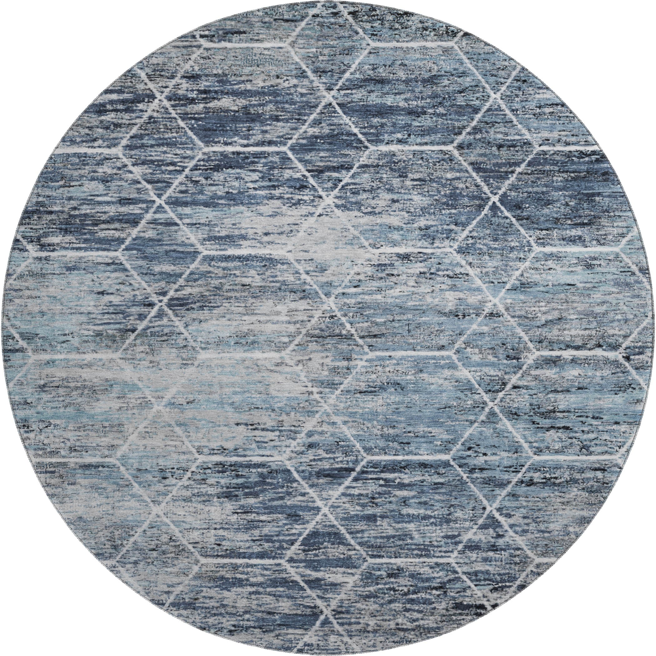 Seoul Machine Washable Transitional Blue Rug 8' x 8' #shape_Round