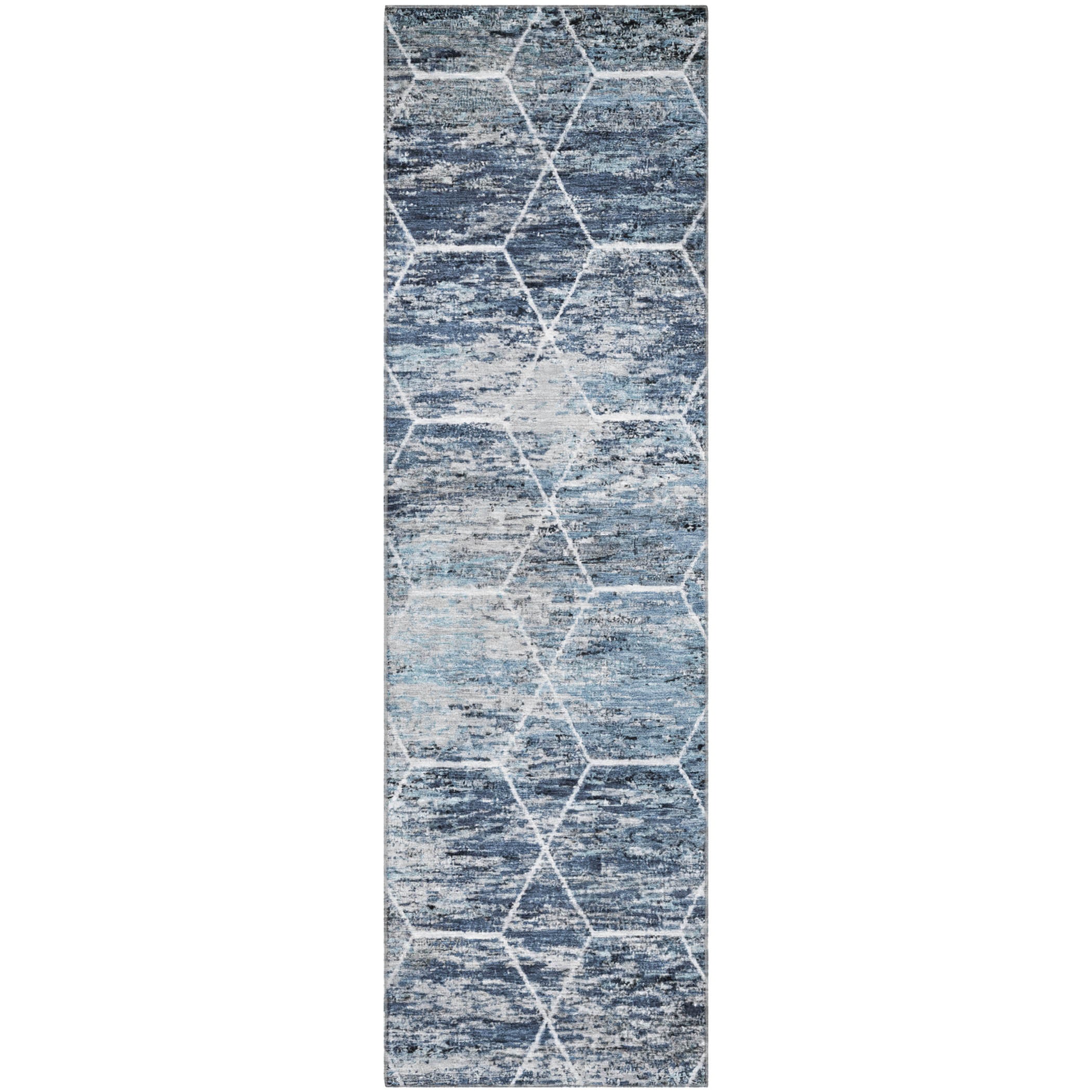 Seoul Machine Washable Transitional Blue Rug 2'3" x 7'6" #shape_Runner