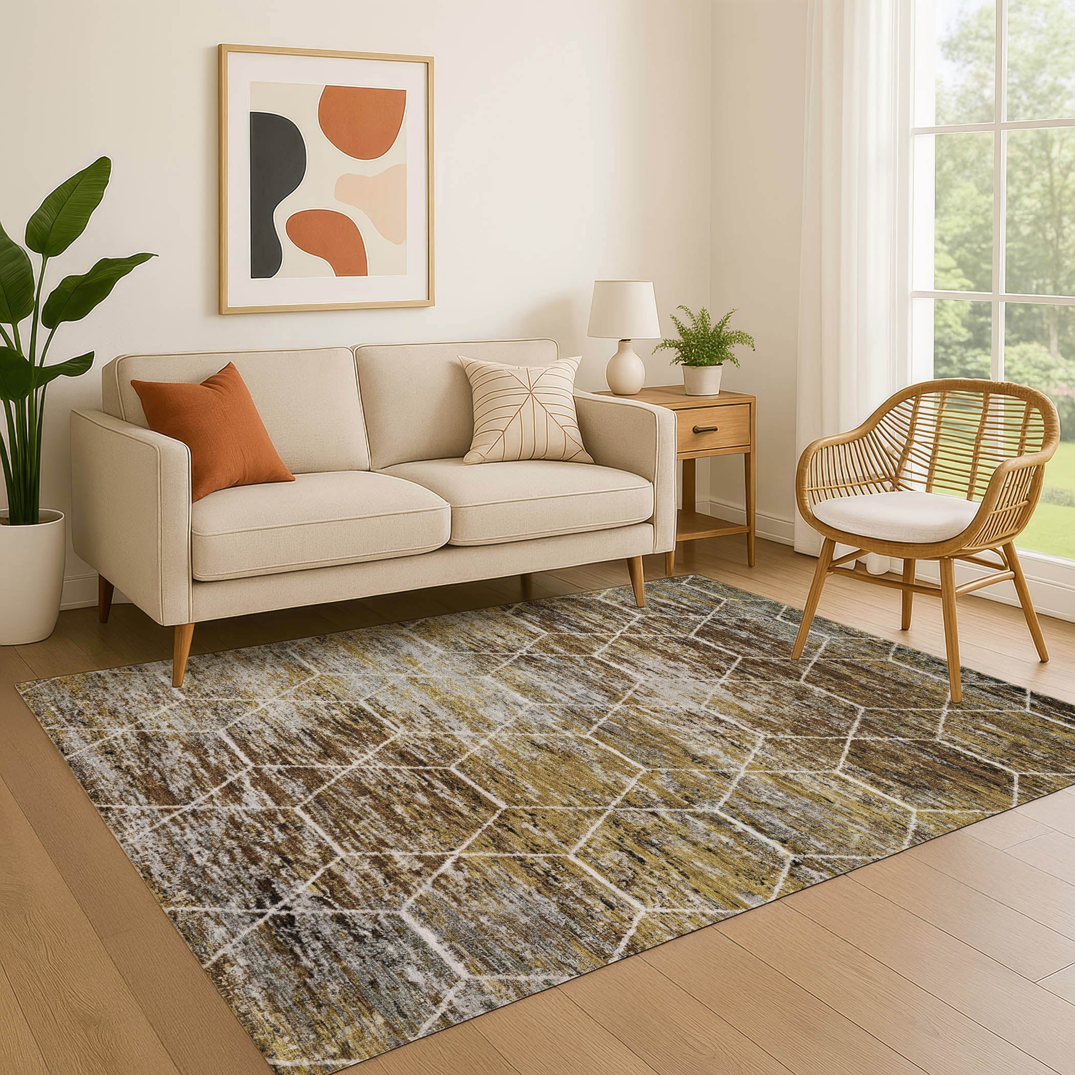 Seoul Machine Washable Transitional Brown Rug 2'6" x 3'10" #shape_Rectangle