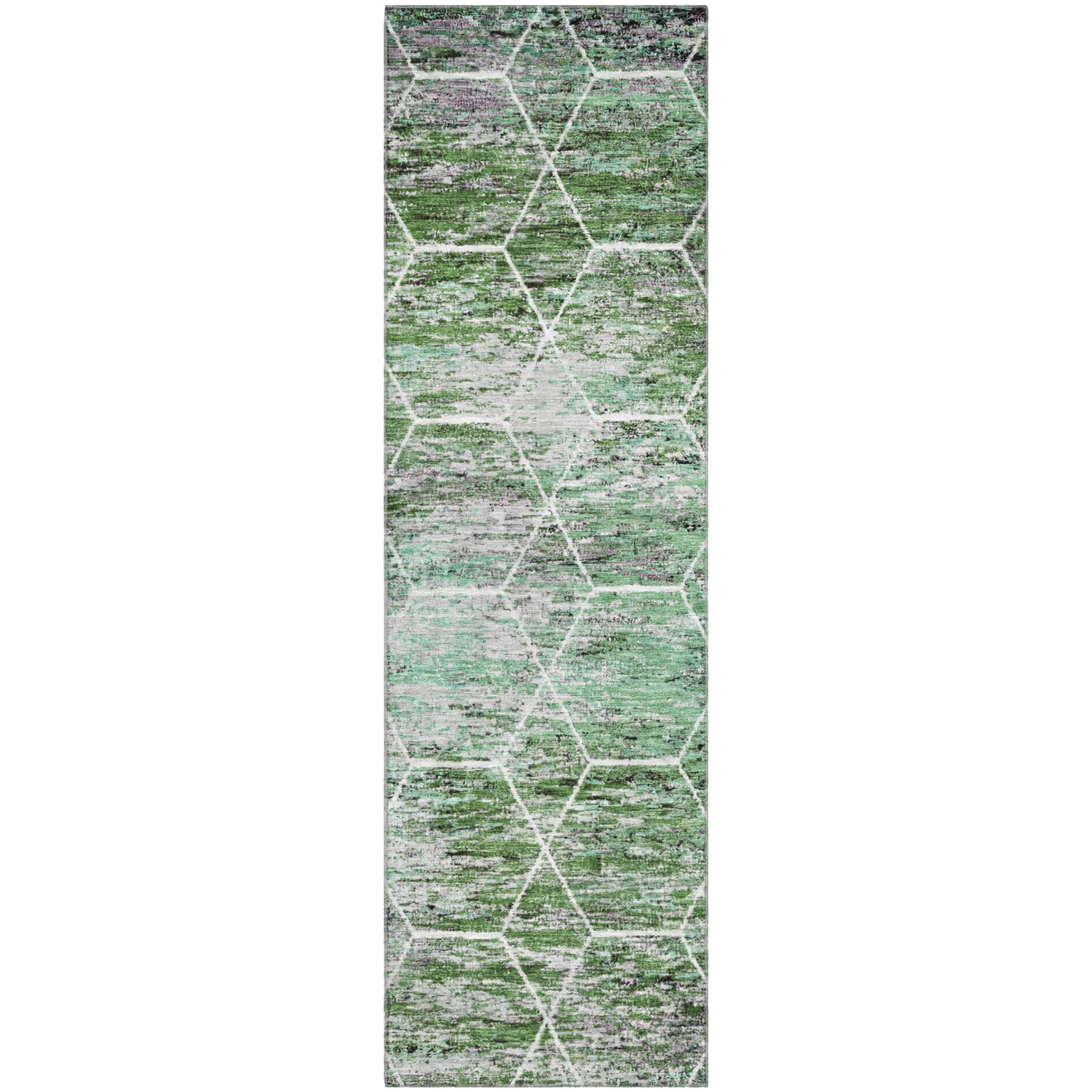 Seoul Machine Washable Transitional Green Rug 2'3" x 7'6" #shape_Runner