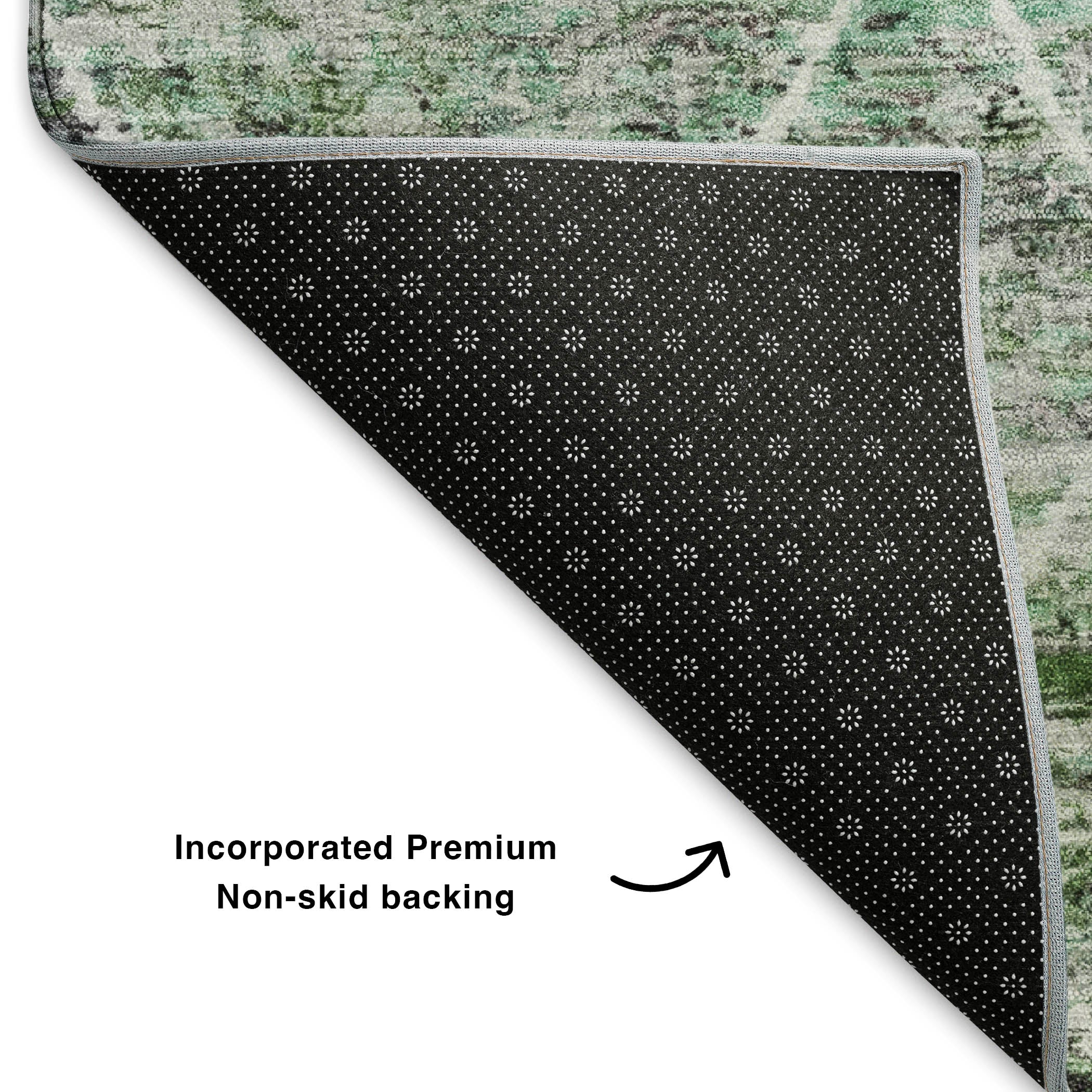 Seoul Machine Washable Transitional Green Rug 1'8" x 2'6" #shape_Rectangle