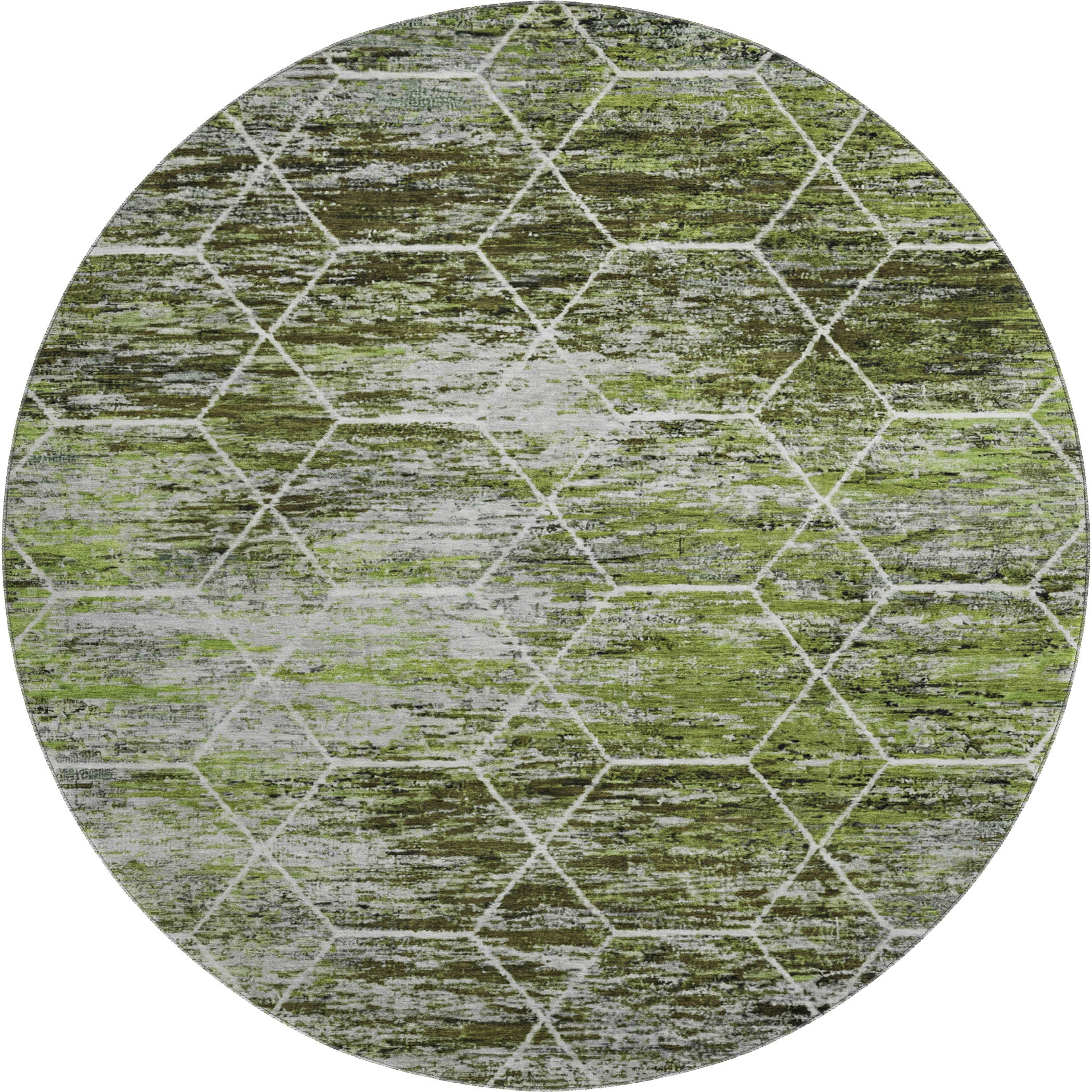 Seoul Machine Washable Transitional Olive Green Rug 8' x 8' #shape_Round