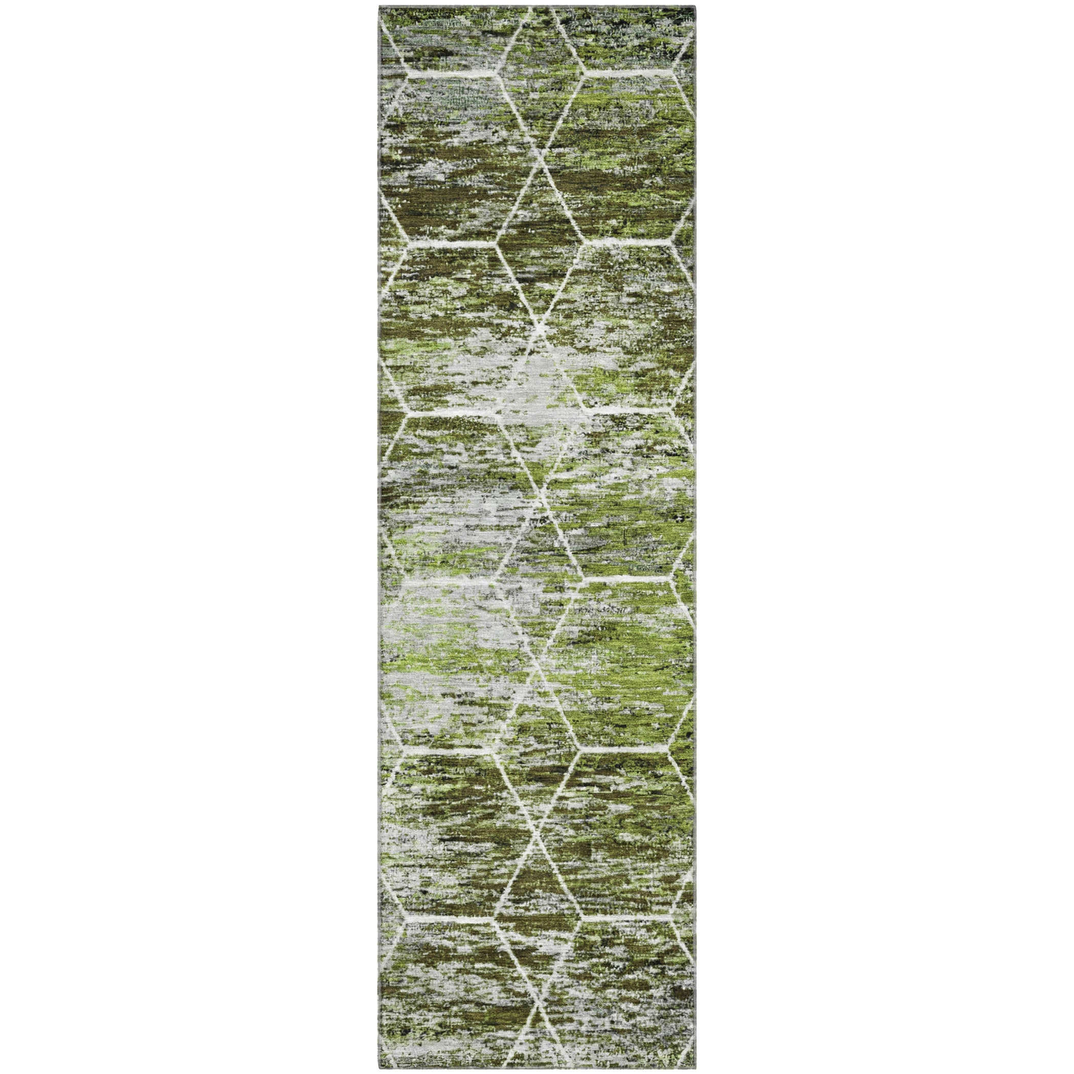 Seoul Machine Washable Transitional Olive Green Rug 2'3" x 7'6" #shape_Runner