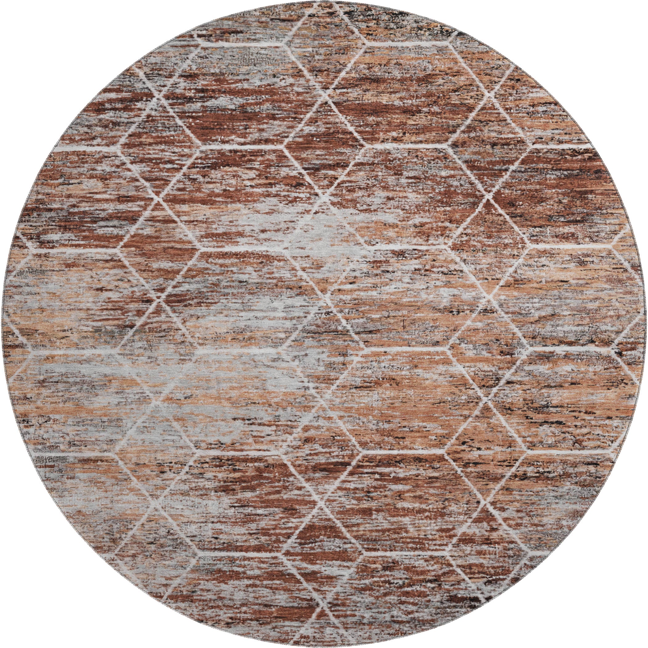 Seoul Machine Washable Transitional Paprika Orange Rug 8' x 8' #shape_Round
