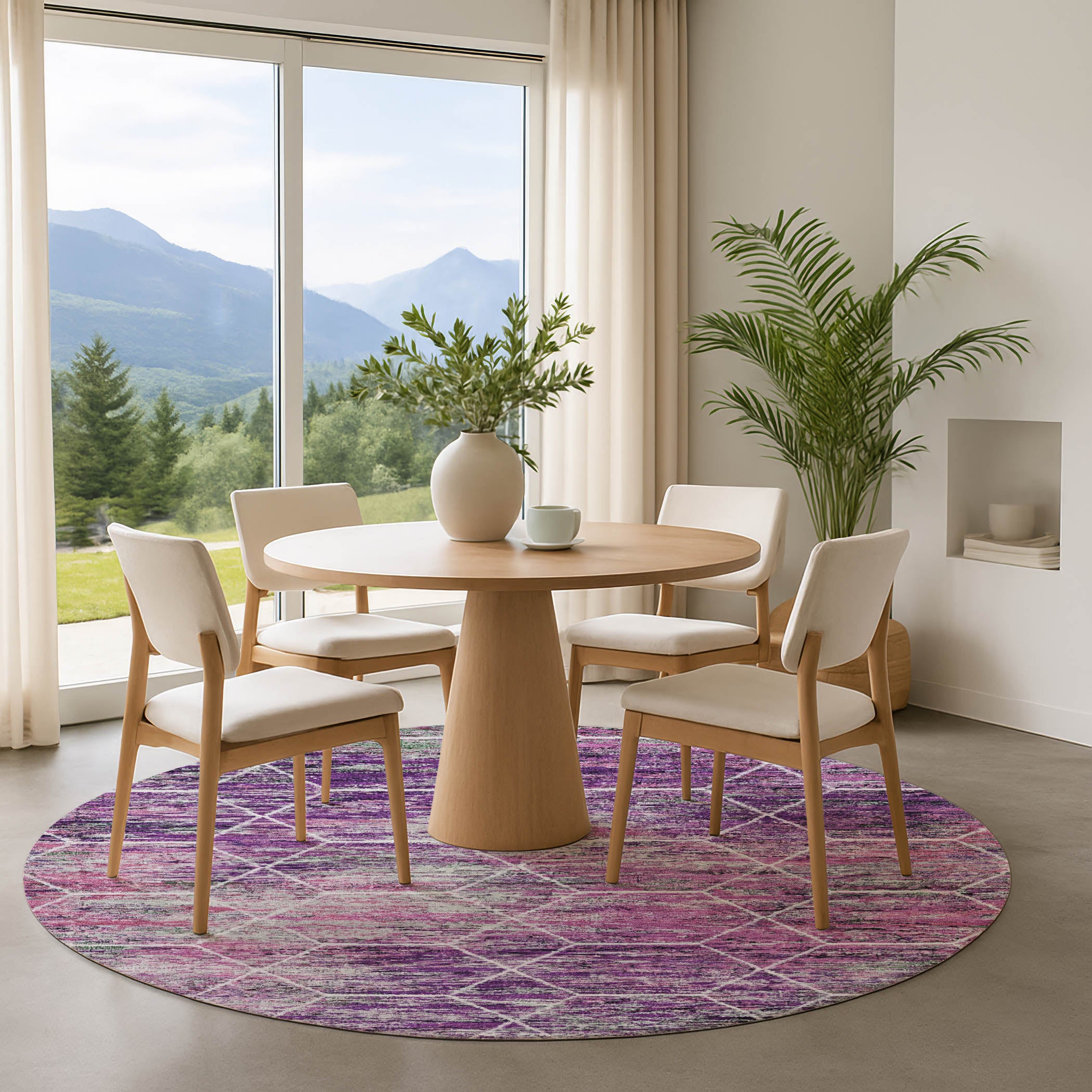 Seoul Machine Washable Transitional Purple Rug 8' x 8' #shape_Round