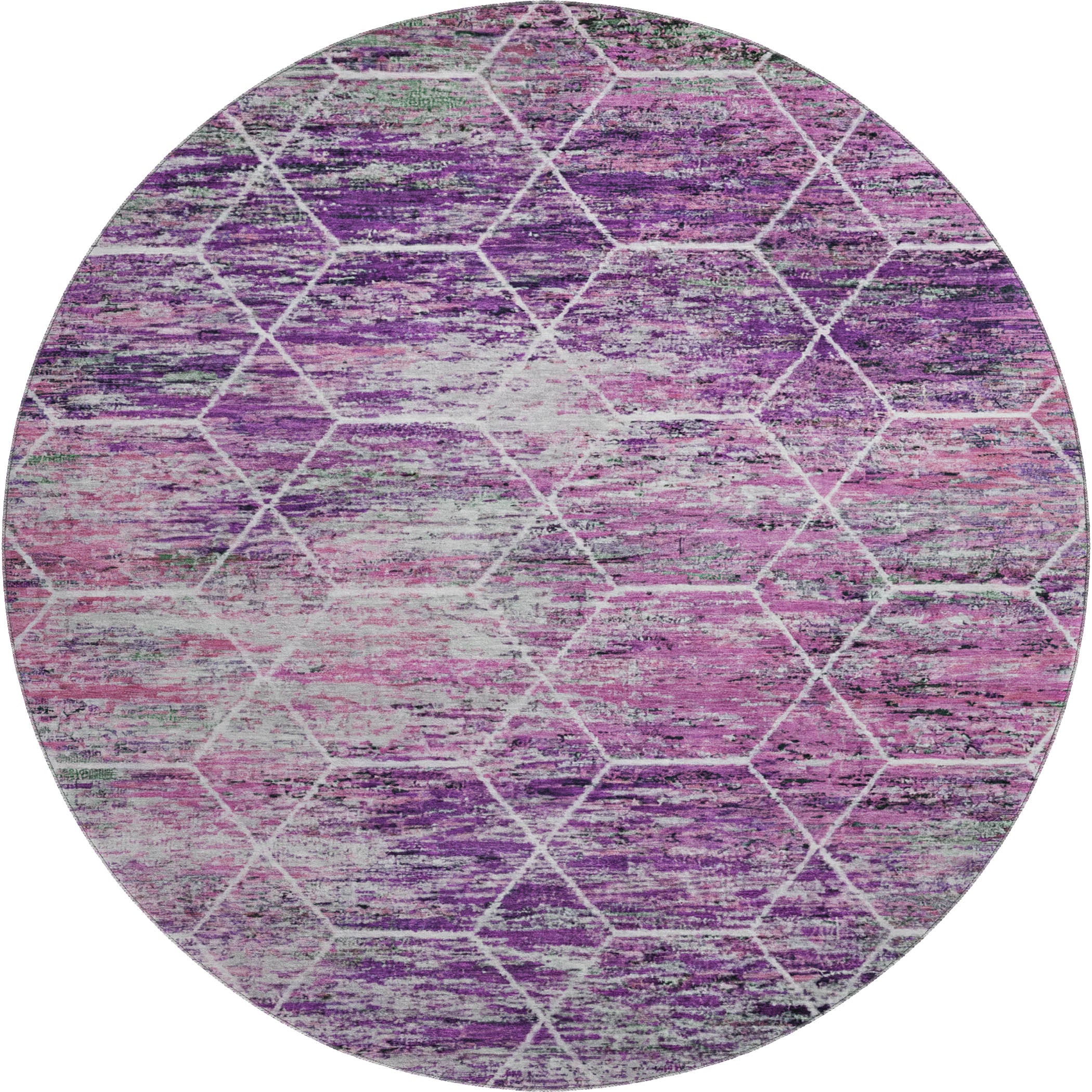 Seoul Machine Washable Transitional Purple Rug 8' x 8' #shape_Round