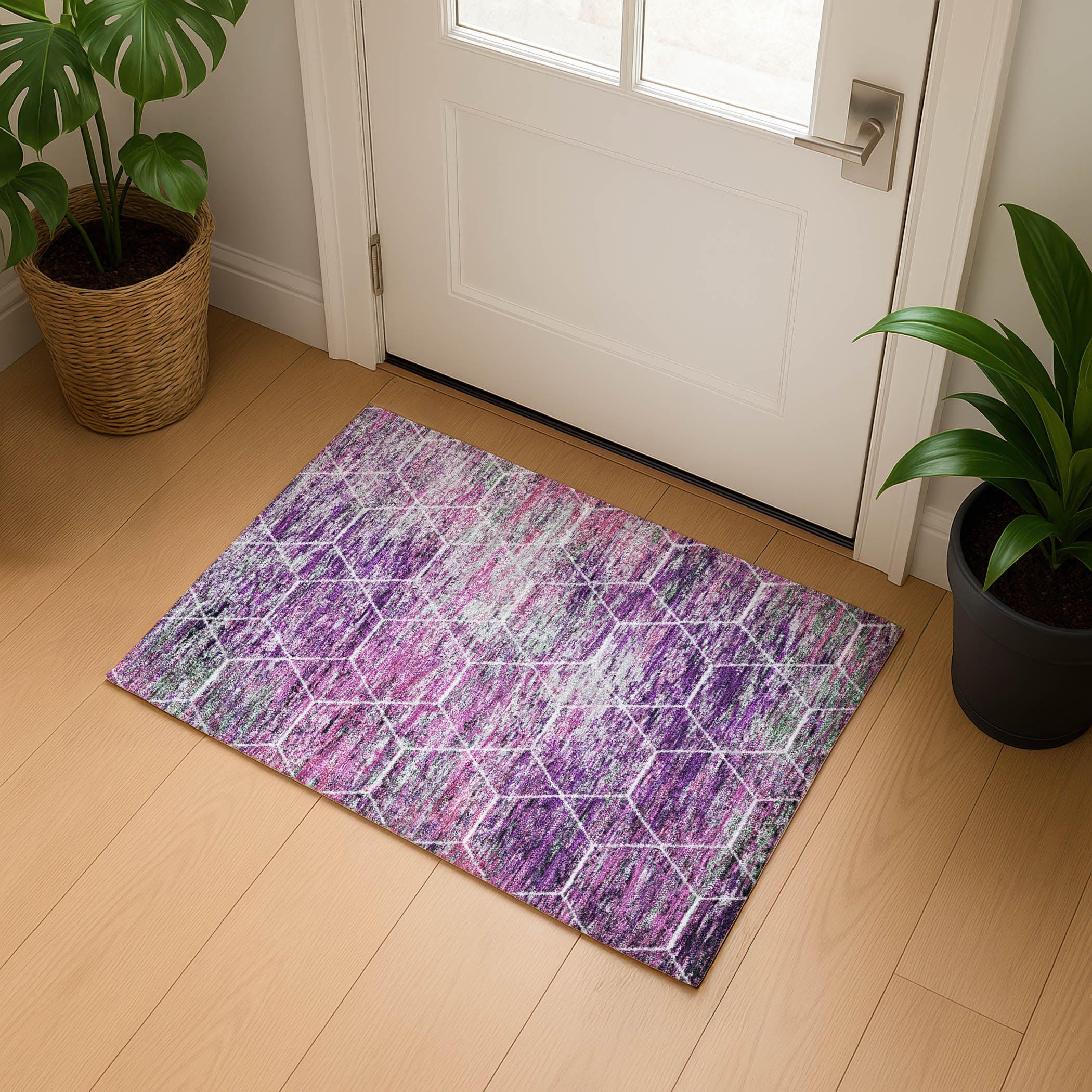 Seoul Machine Washable Transitional Purple Rug 1'8" x 2'6" #shape_Rectangle
