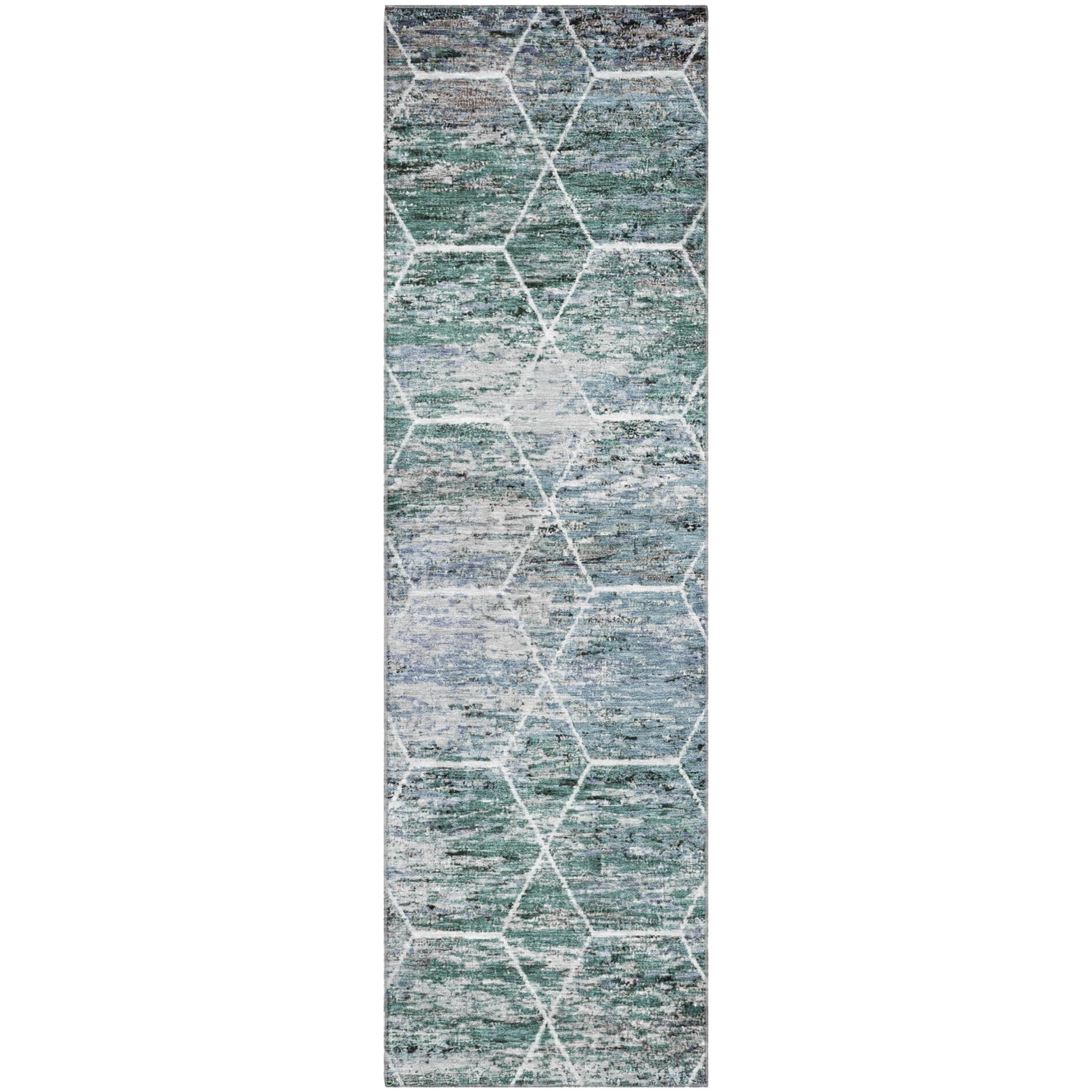 Seoul Machine Washable Transitional Teal Rug 2'3" x 7'6" #shape_Runner