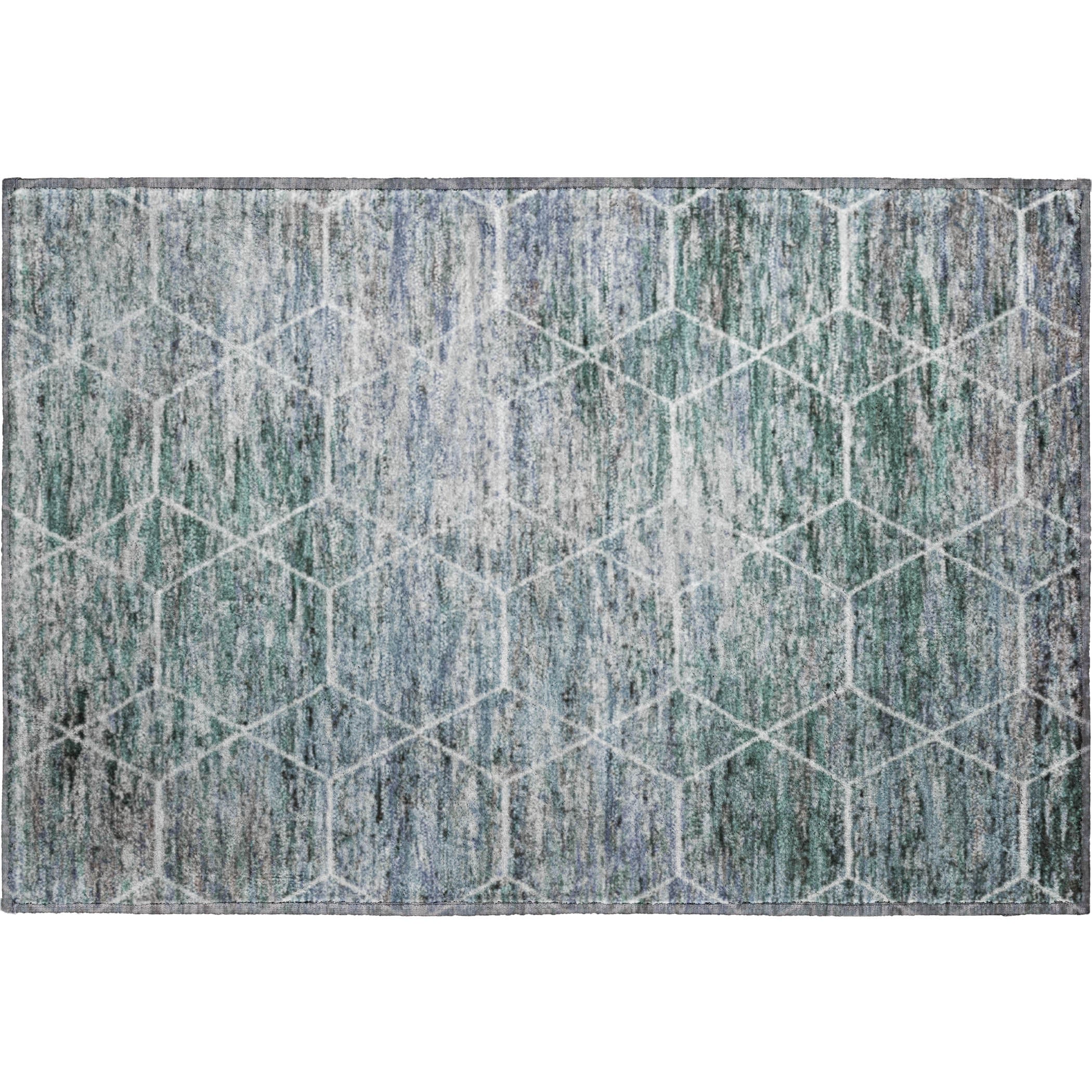 Seoul Machine Washable Transitional Teal Rug 1'8" x 2'6" #shape_Rectangle