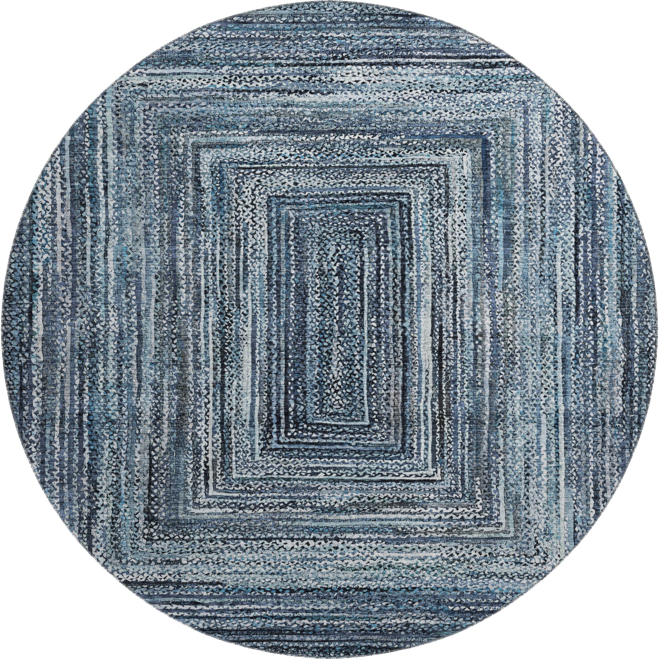 Vienna Machine Washable Transitional Blue Rug 8' x 8' #shape_Round