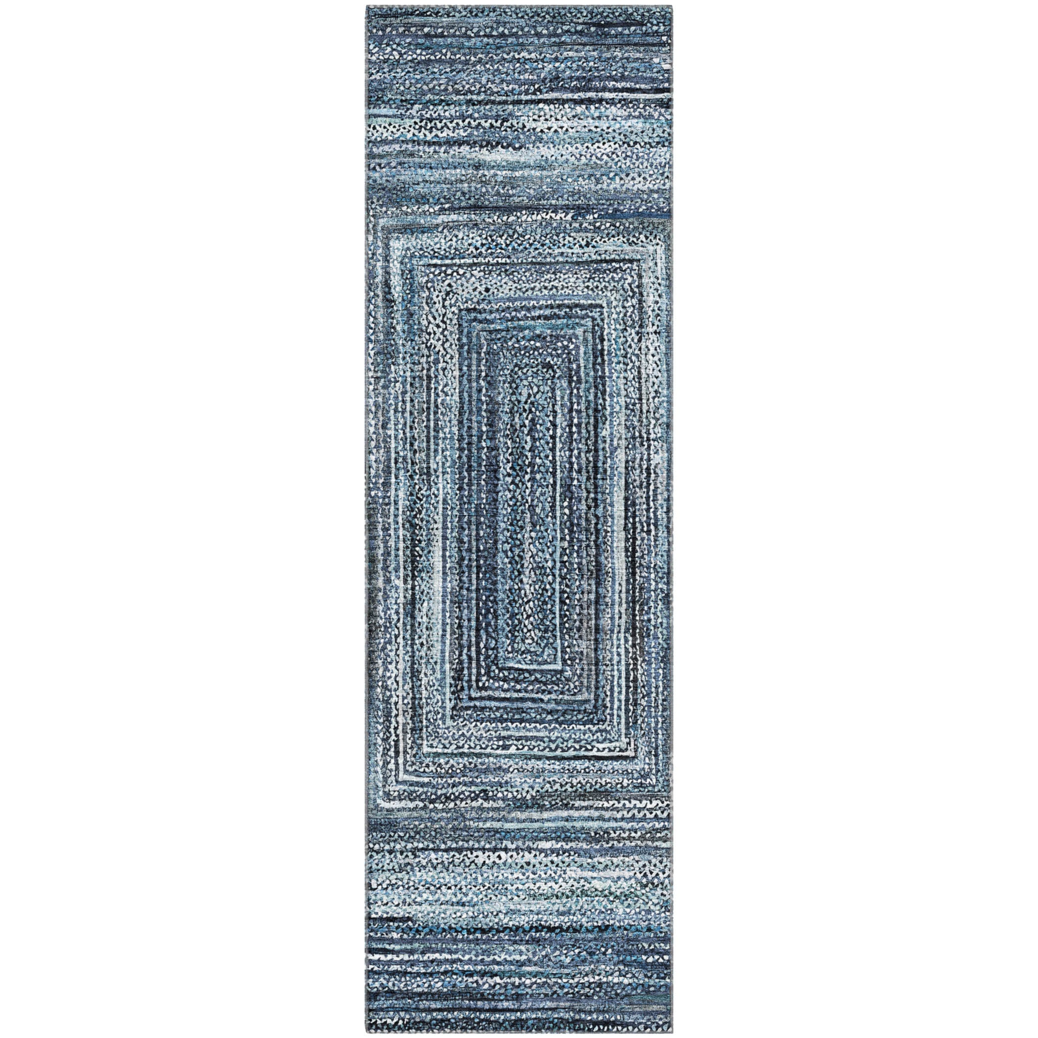 Vienna Machine Washable Transitional Blue Rug 2'3" x 7'6" #shape_Runner