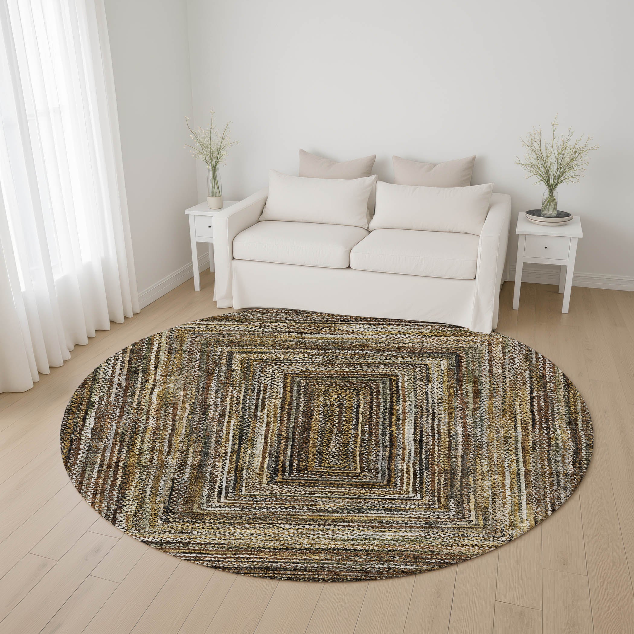 Vienna Machine Washable Transitional Brown Rug 8' x 8' #shape_Round