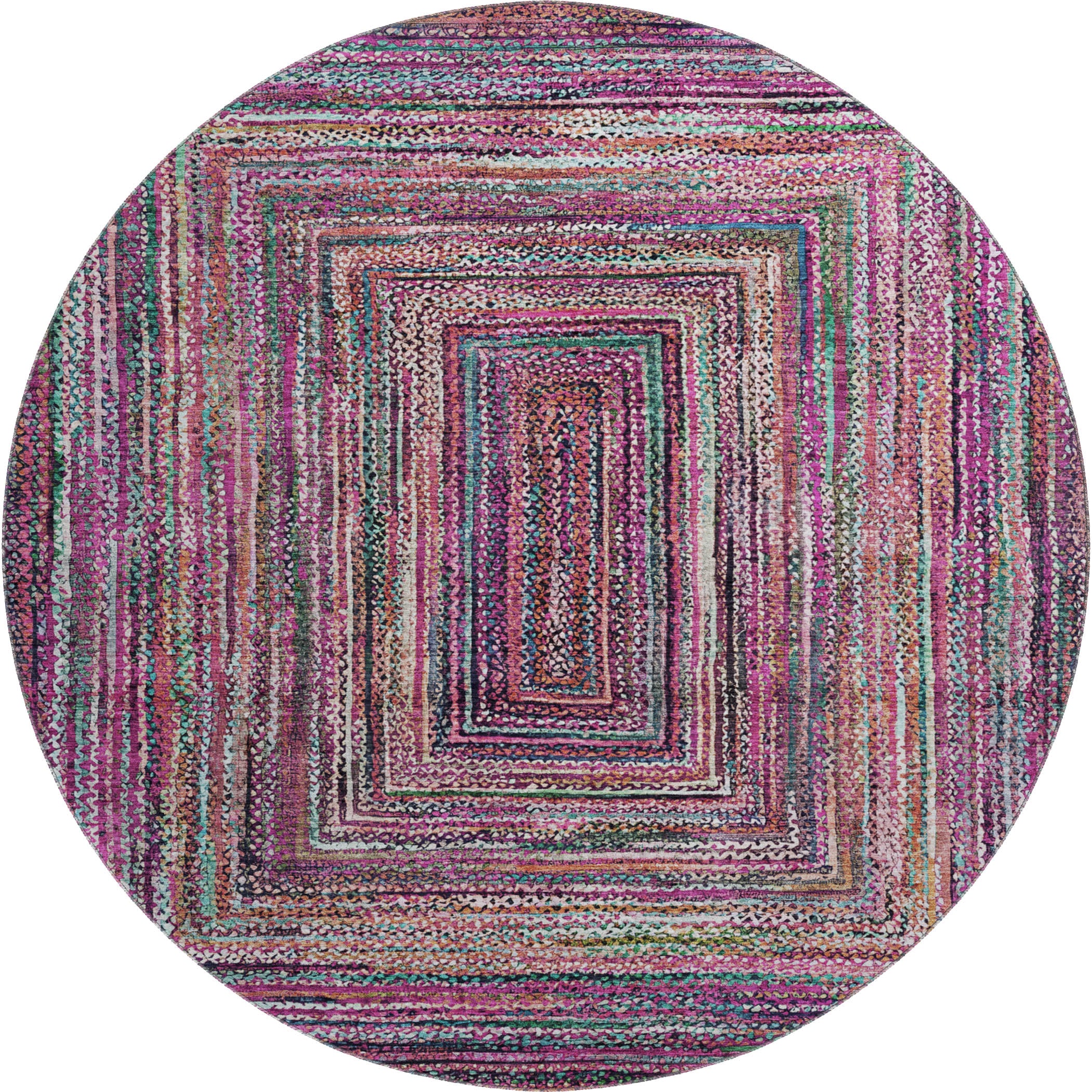Vienna Machine Washable Transitional Pink Rug 8' x 8' #shape_Round