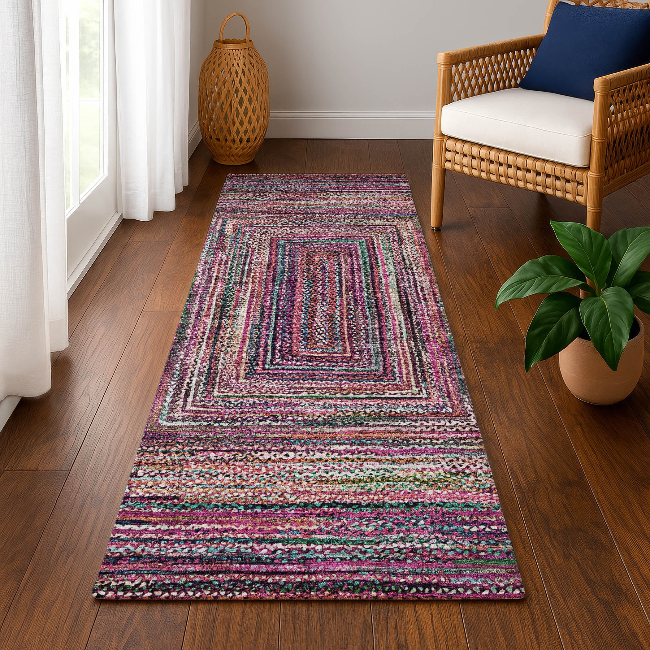 Vienna Machine Washable Transitional Pink Rug 2'3" x 7'6" #shape_Runner