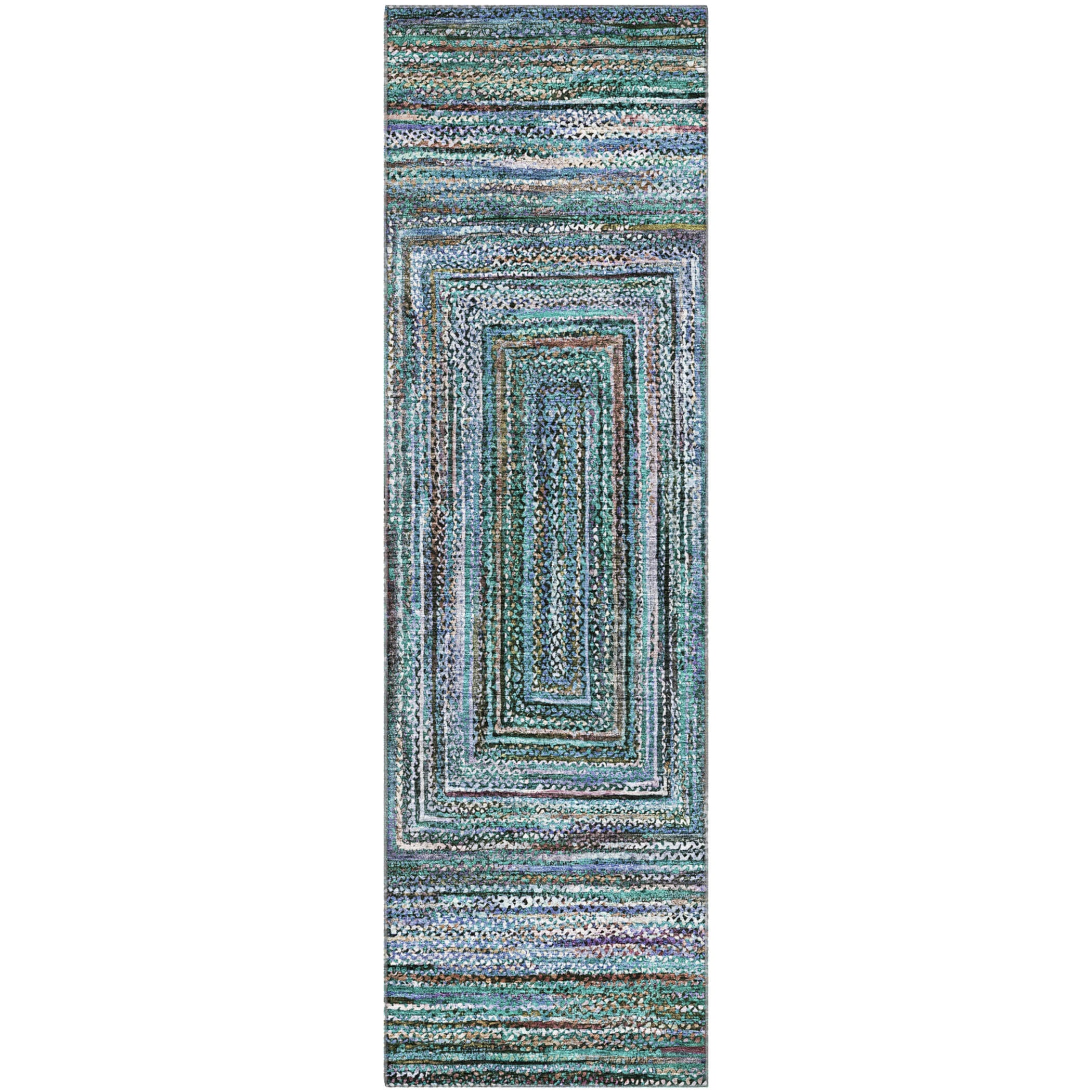Vienna Machine Washable Transitional Teal Rug 2'3" x 7'6" #shape_Runner