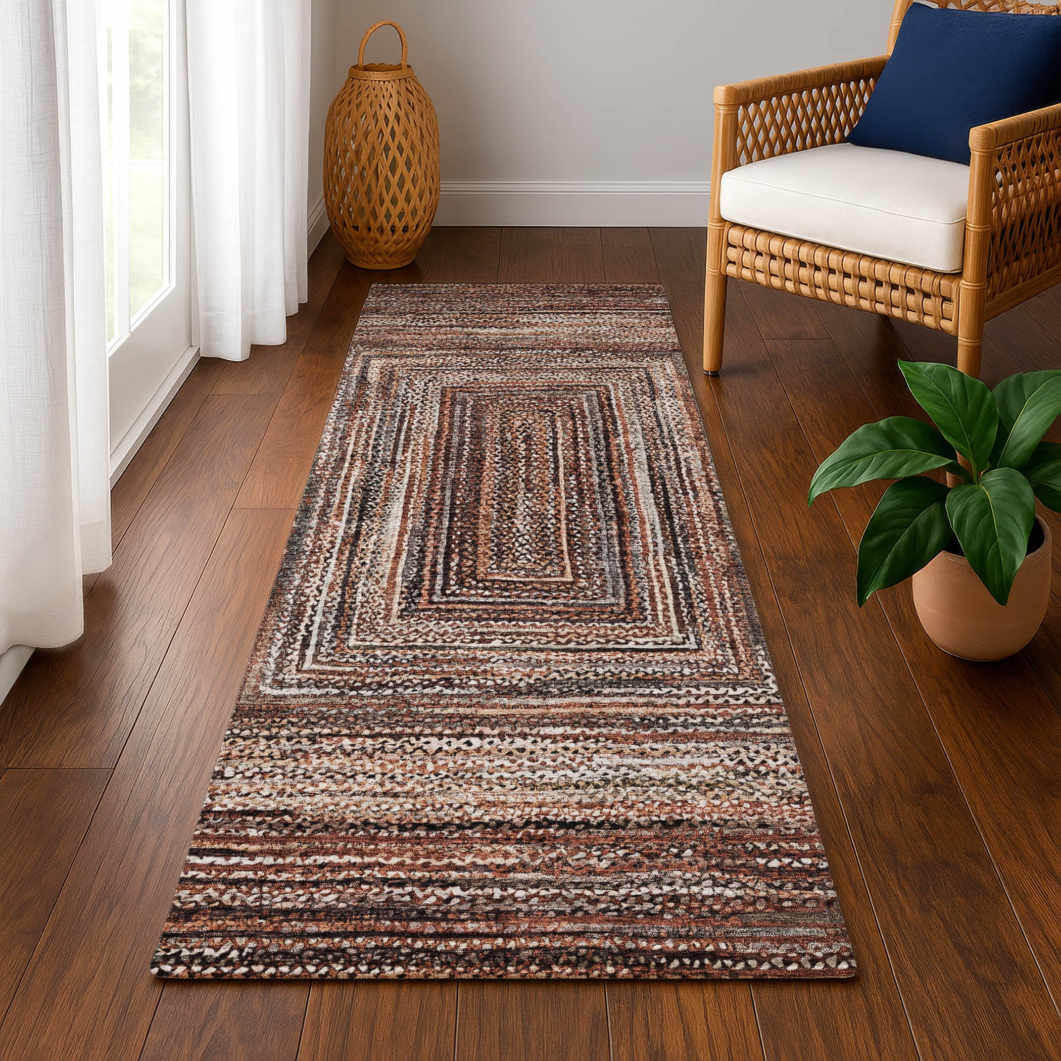 Vienna Machine Washable Transitional Terracotta Orange Rug 2'3" x 7'6" #shape_Runner