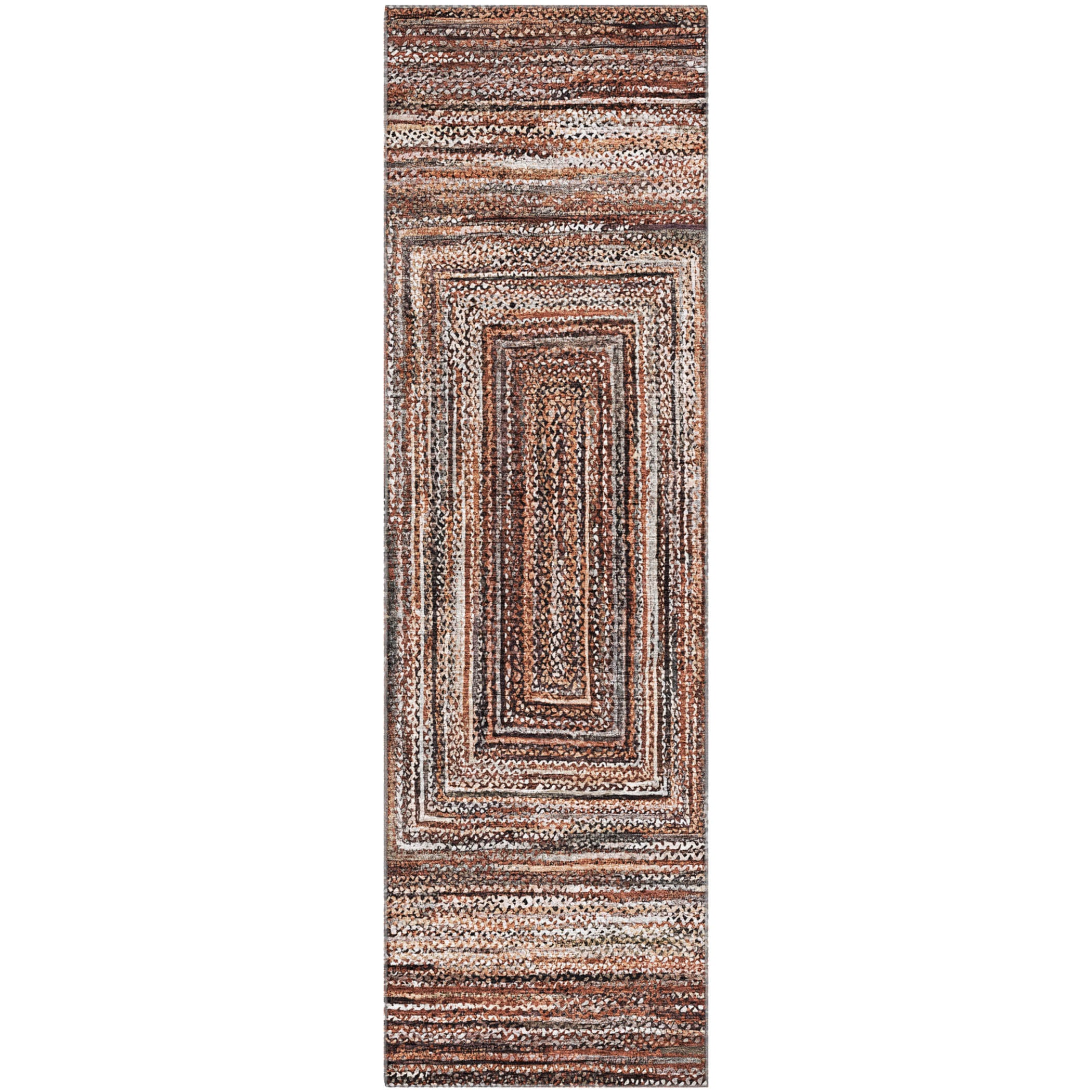 Vienna Machine Washable Transitional Terracotta Orange Rug 2'3" x 7'6" #shape_Runner