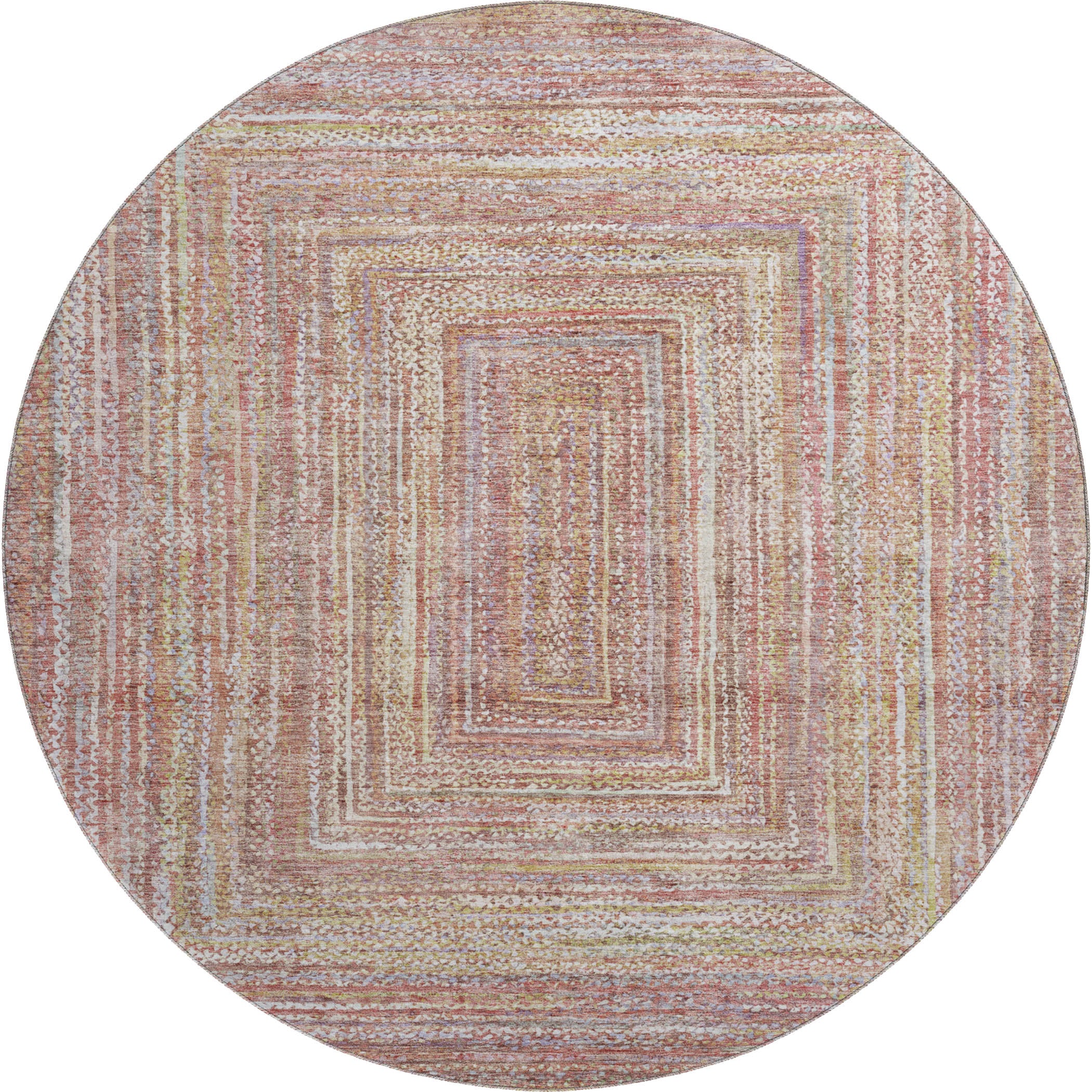 Seoul Machine Washable Transitional Paprika Orange Rug 8' x 8' #shape_Round
