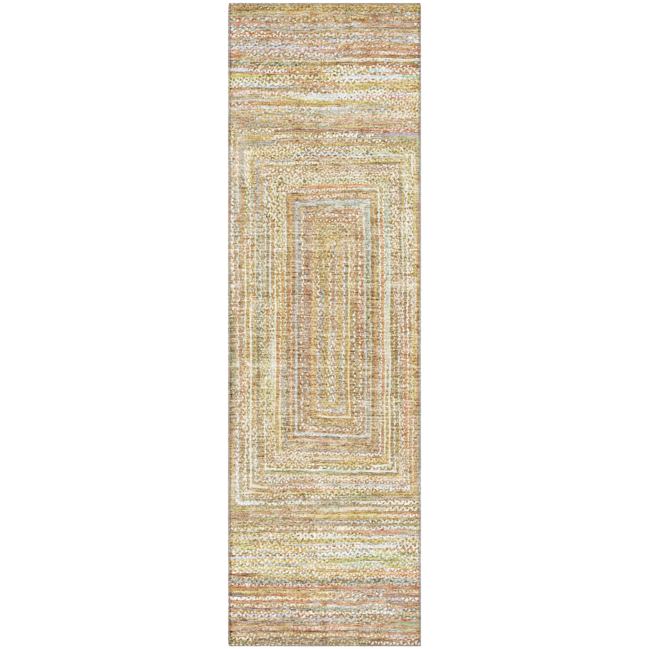 Seoul Machine Washable Transitional Tan Brown Rug 2'3" x 7'6" #shape_Runner